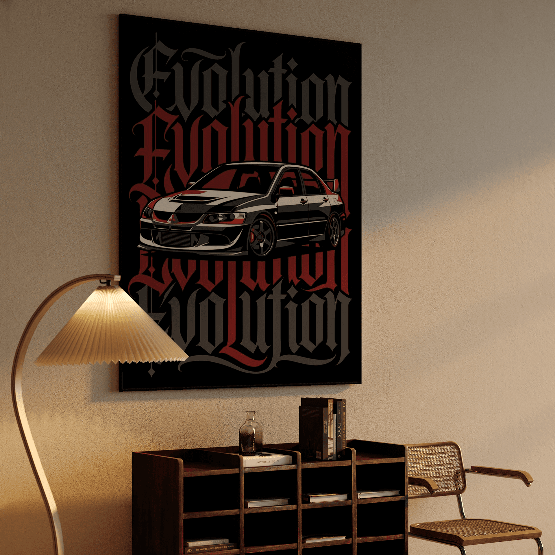 Mitsubishi Lancer Evolution Blackletter Graphic Poster