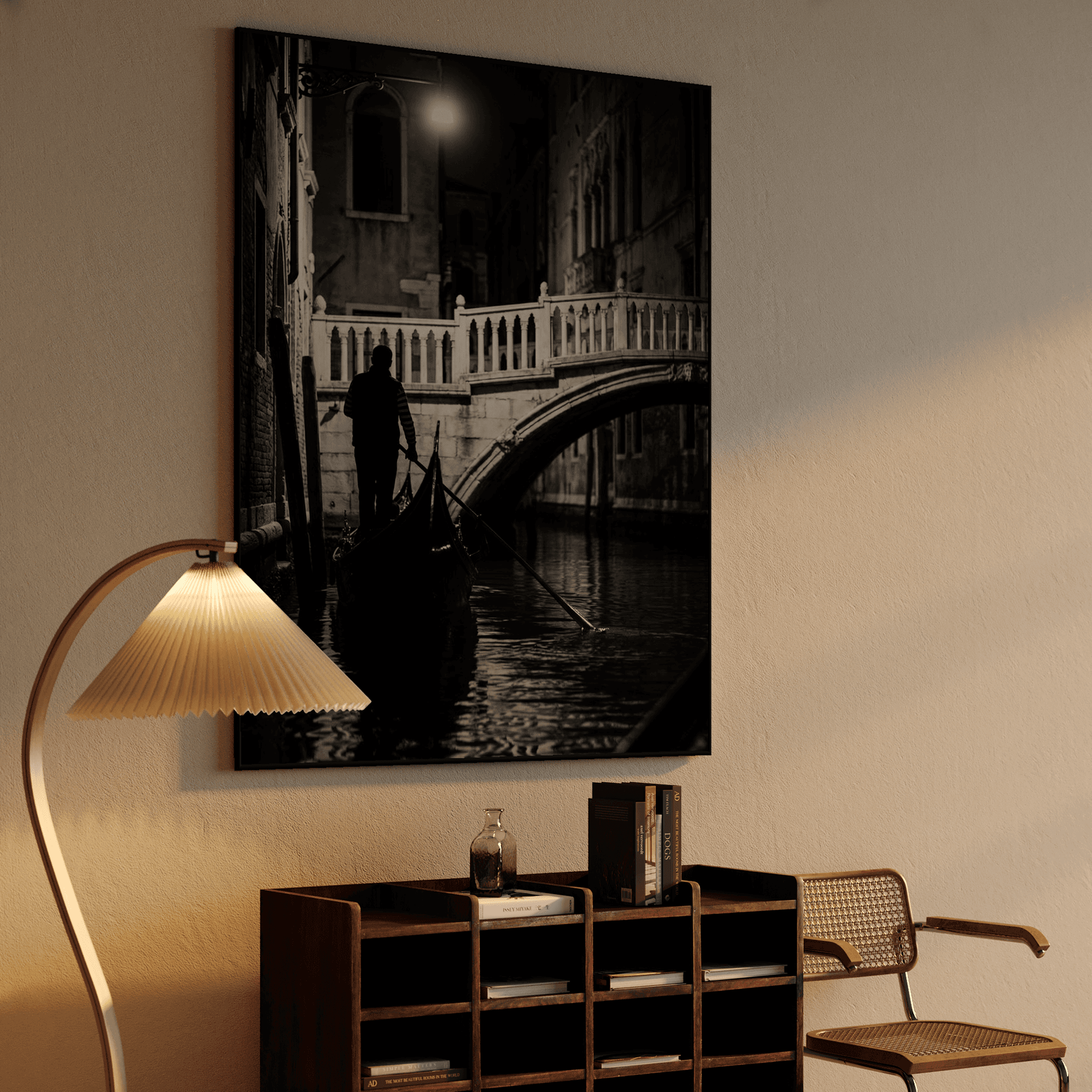Venice Nocturne: Classic Gondolier under the Lamp