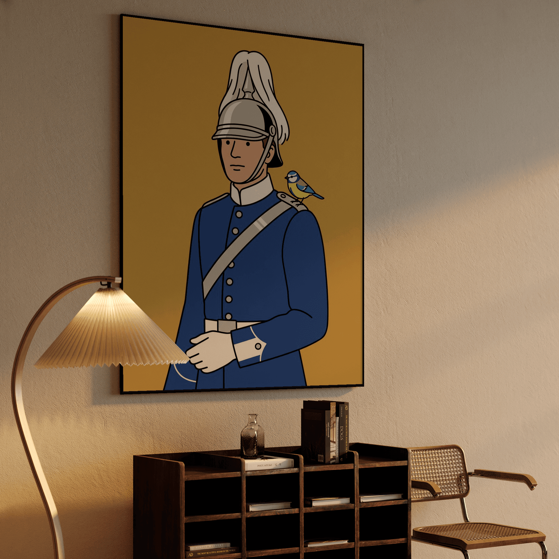 The Guard's Blue Tit: Minimalist Swedish Guard Art