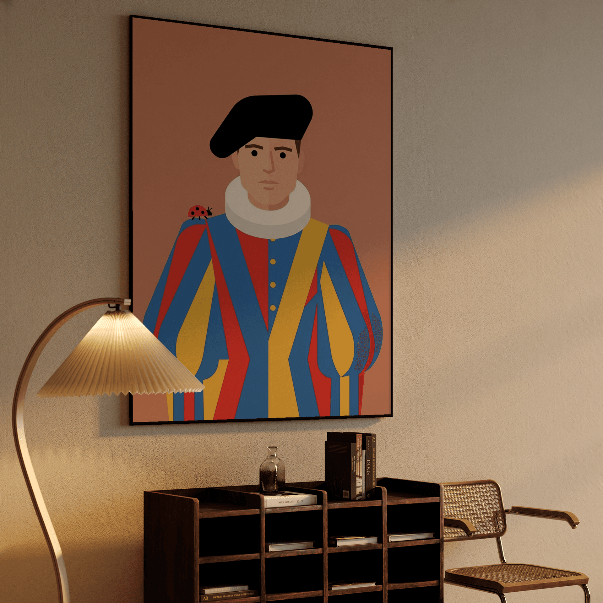 The Guard's Ladybug: Minimalist Swiss Guard Art