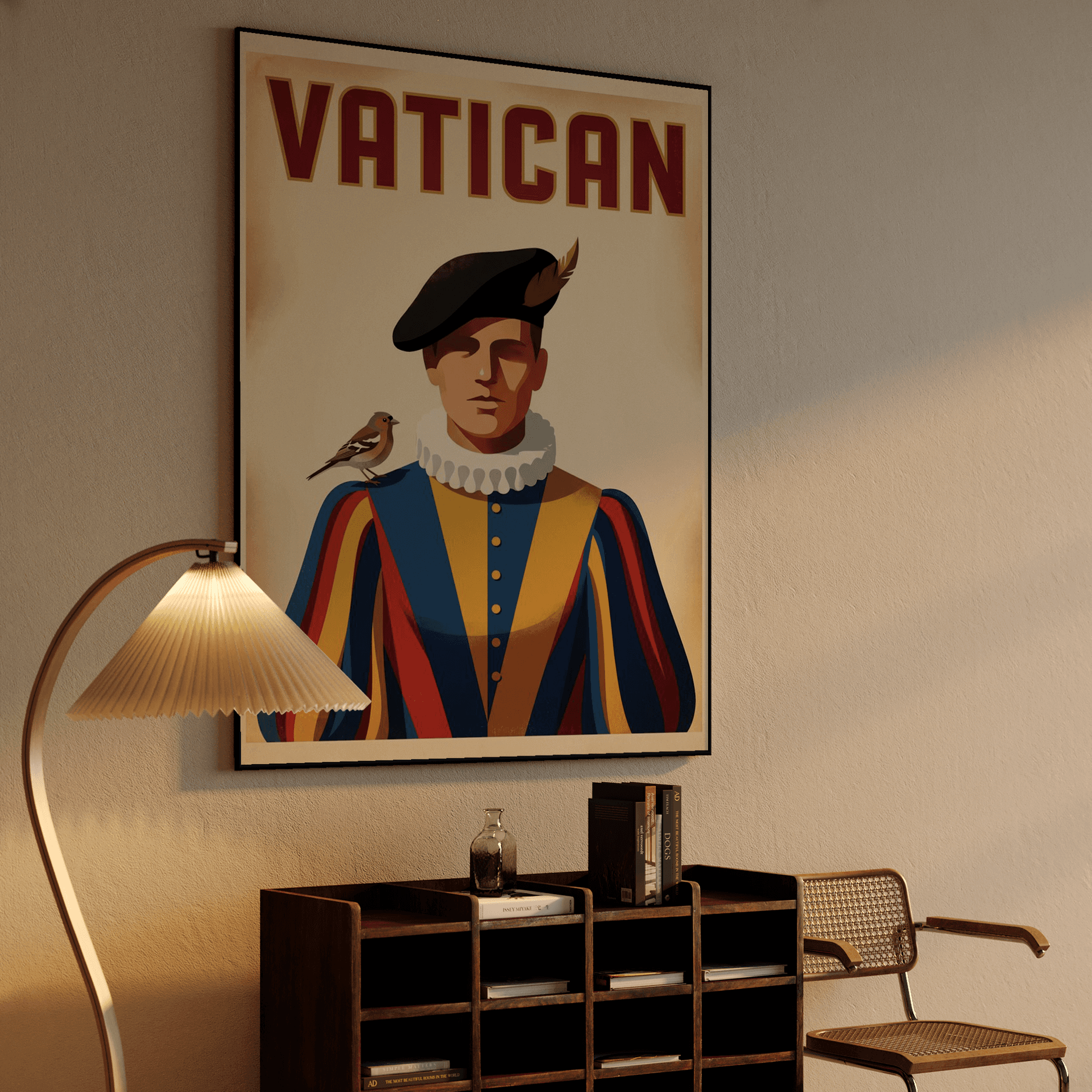 Vatican Retro Poster: Swiss Guard and Chaffinch