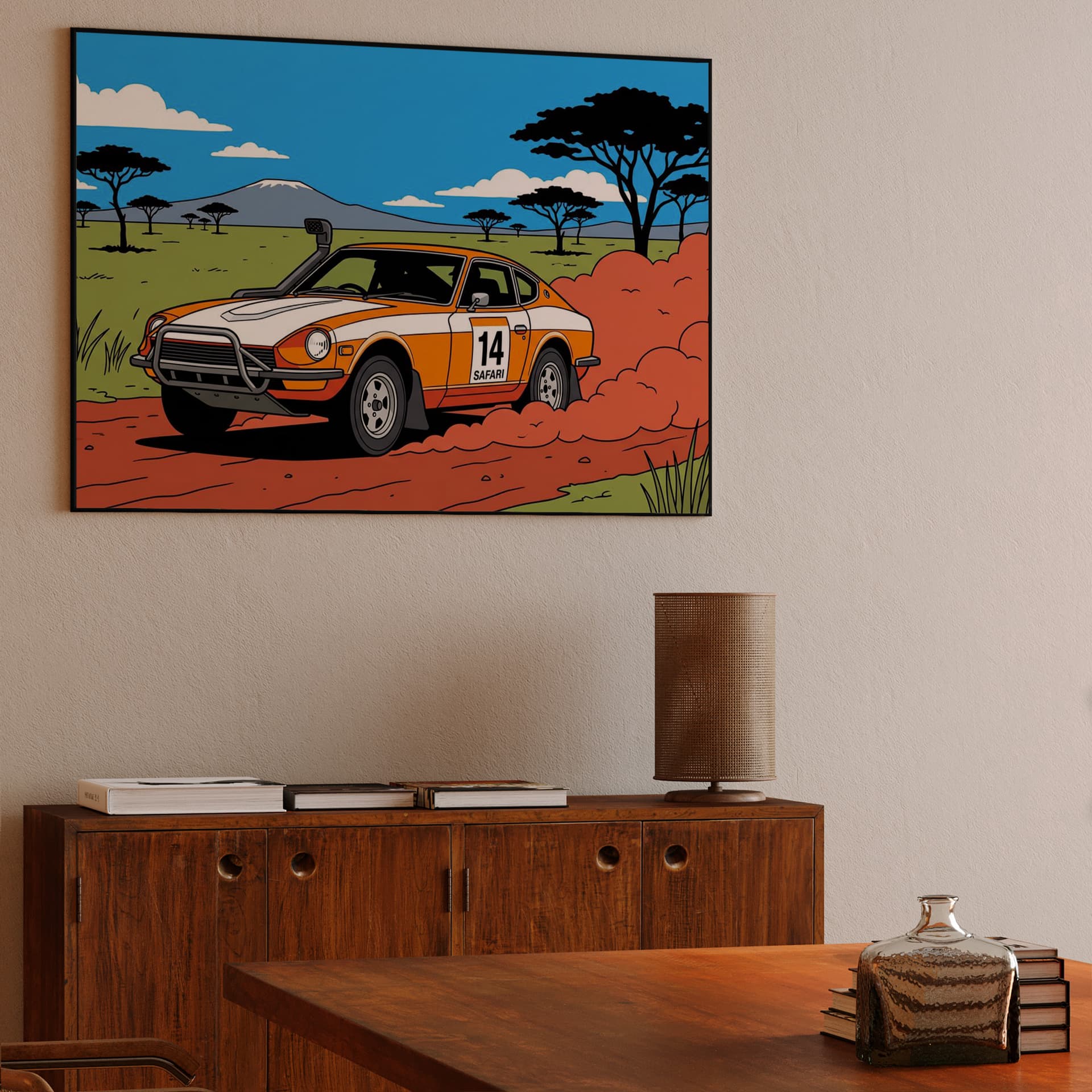 Datsun 240Z East African Safari Rally Savanna Illustration