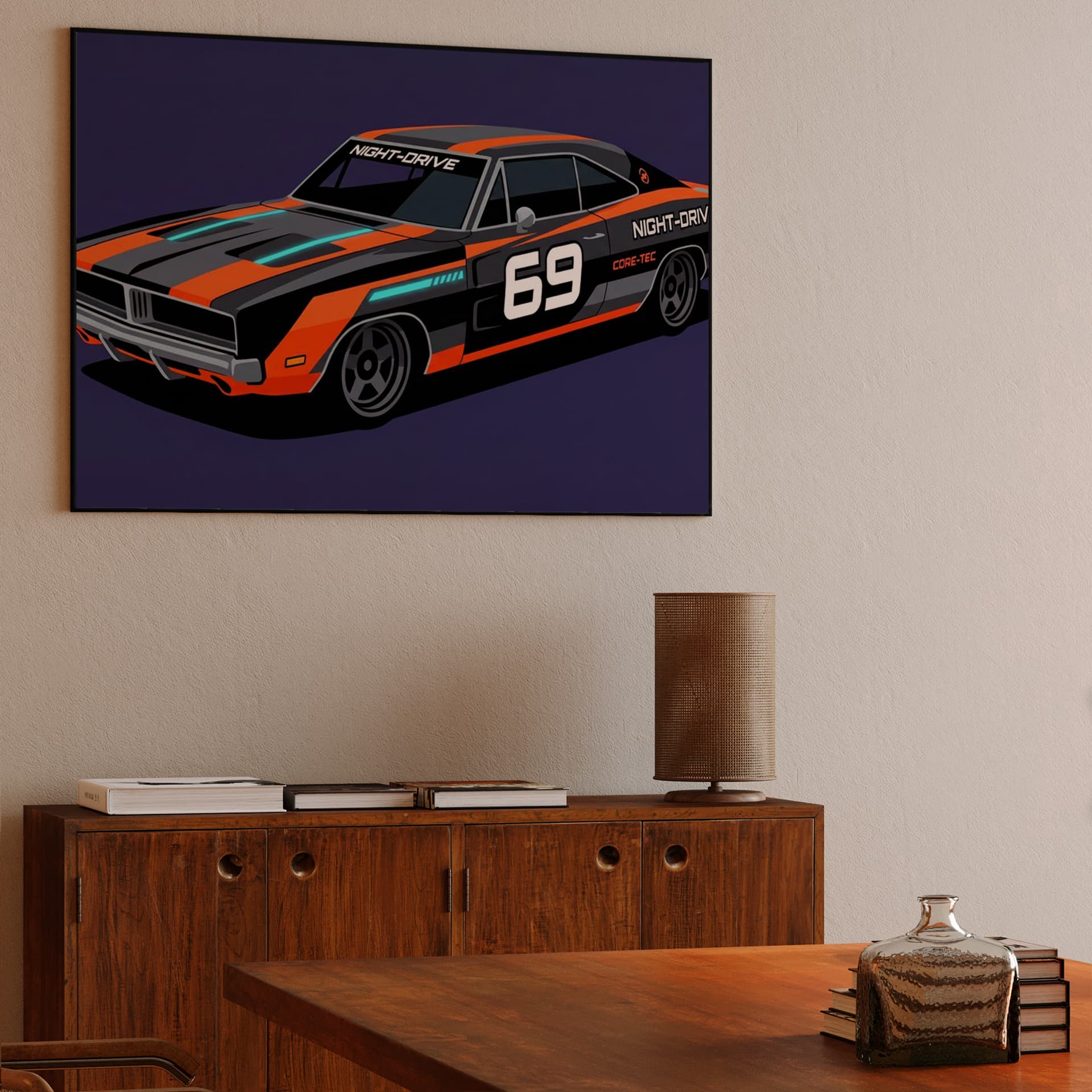 Night-Drive Dodge Charger Synthwave Illustration