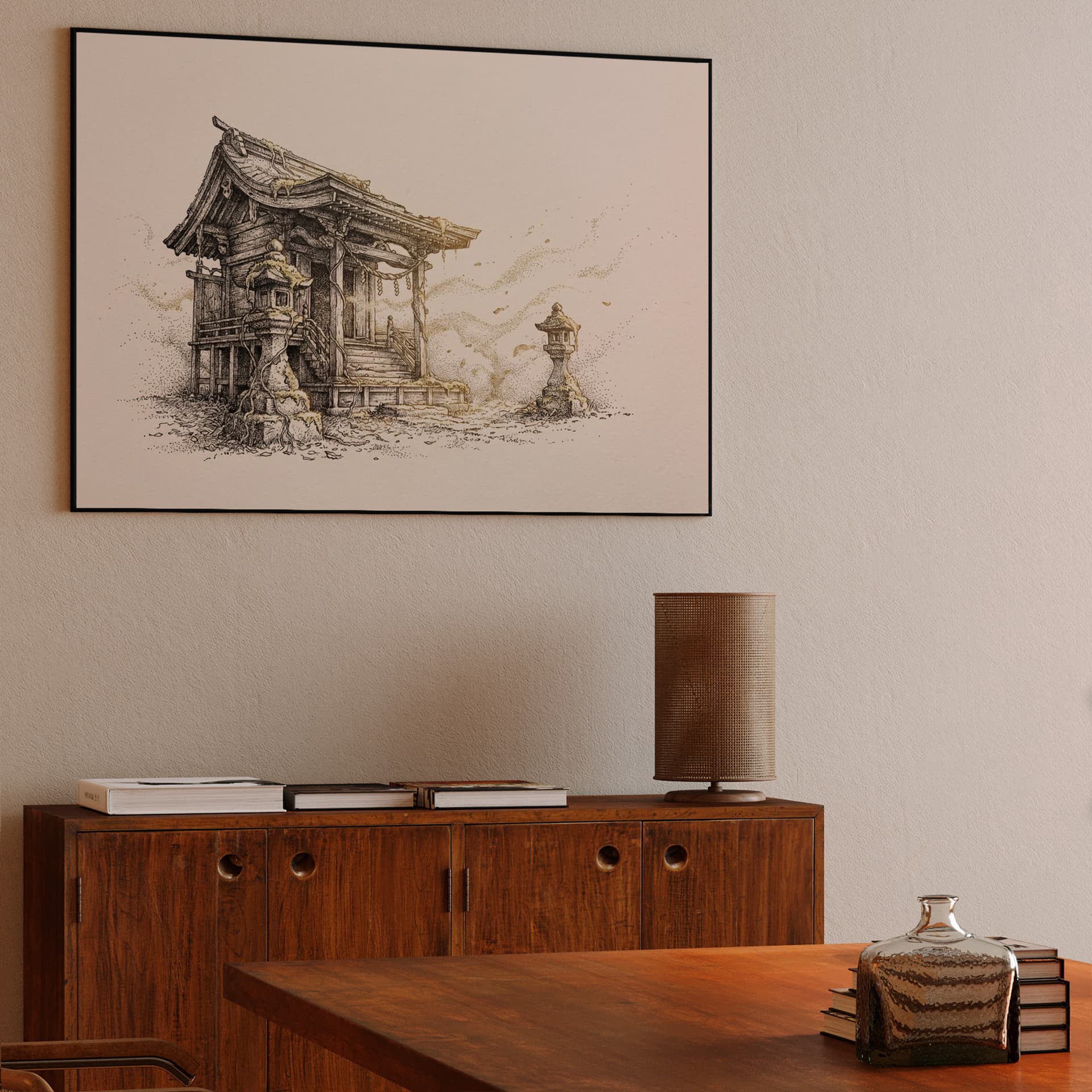 Ethereal Shinto Sanctuary Stipple Art