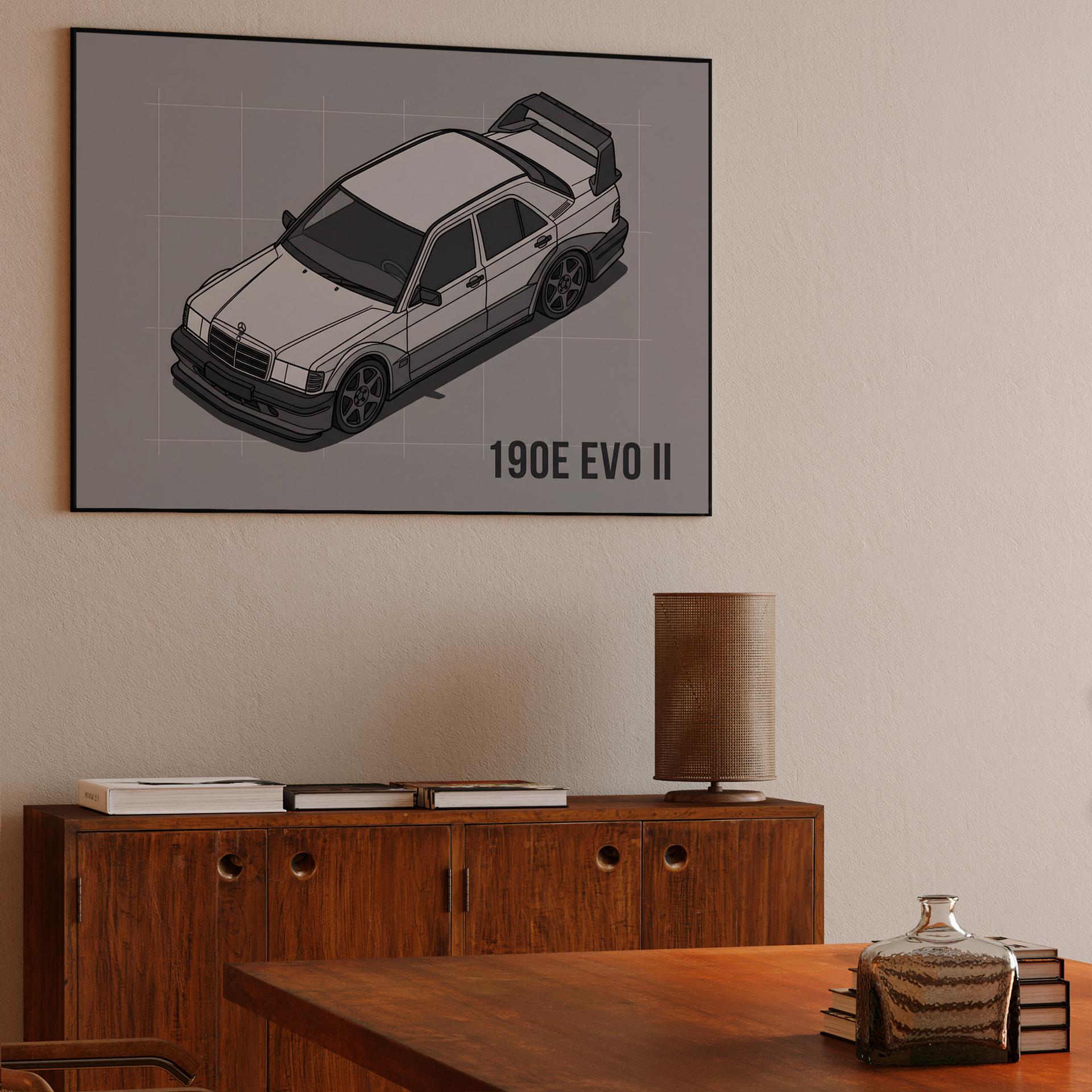 Mercedes 190E Evolution II Isometric Technical Illustration