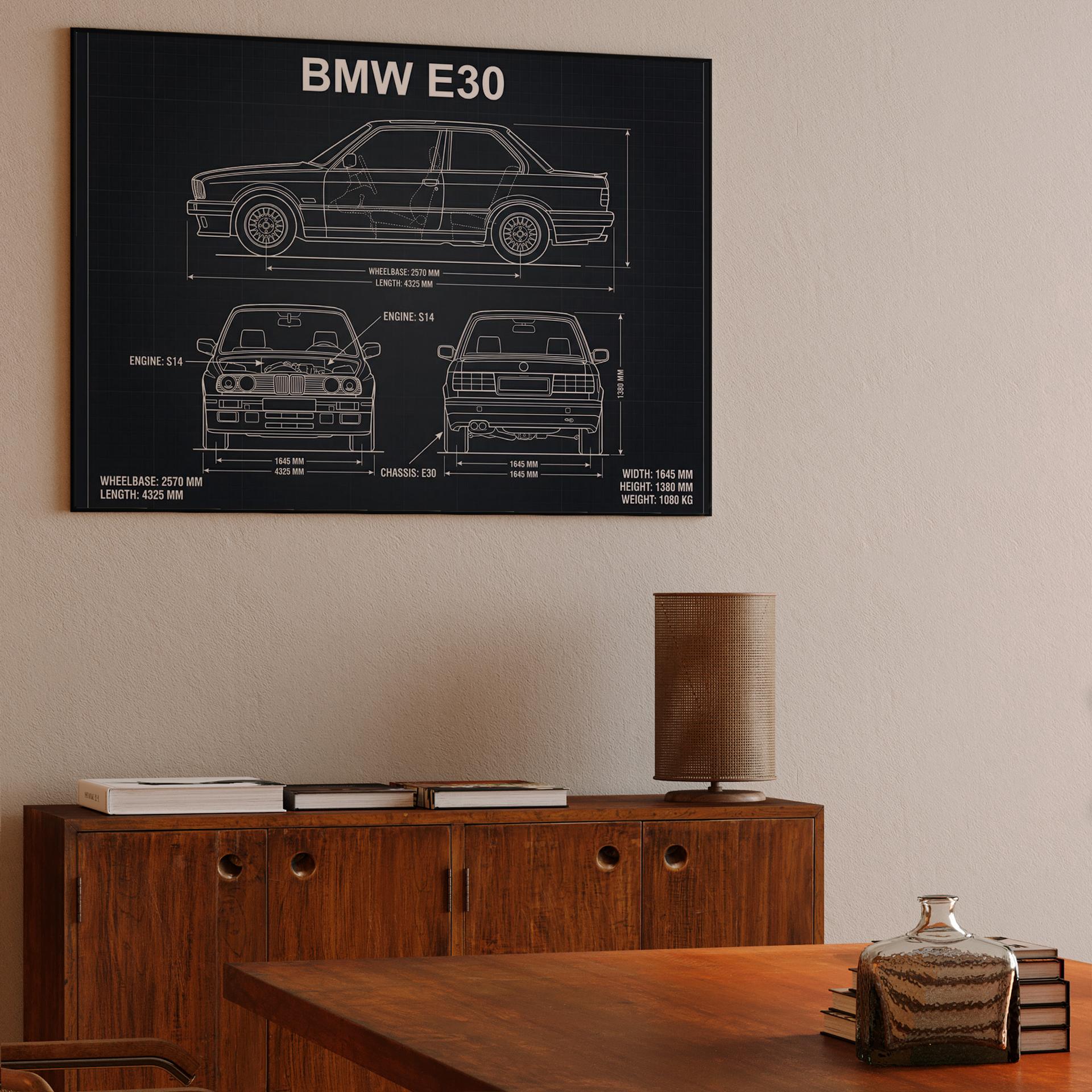 BMW E30 Technical Blueprint Elevation
