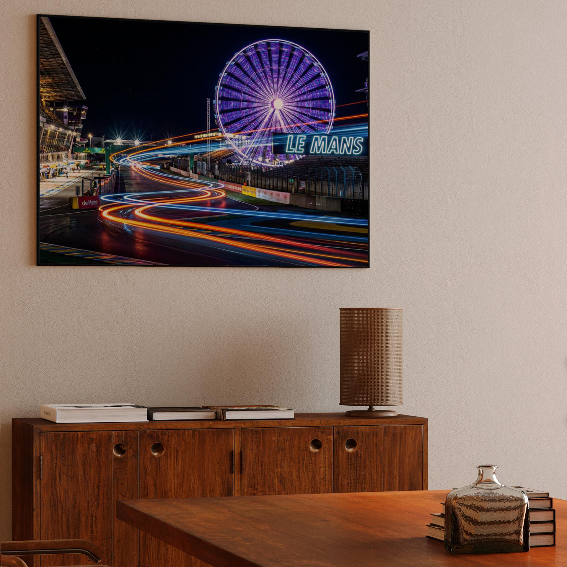 Le Mans Nocturnal Velocity: Light Trails at the Pit Straight