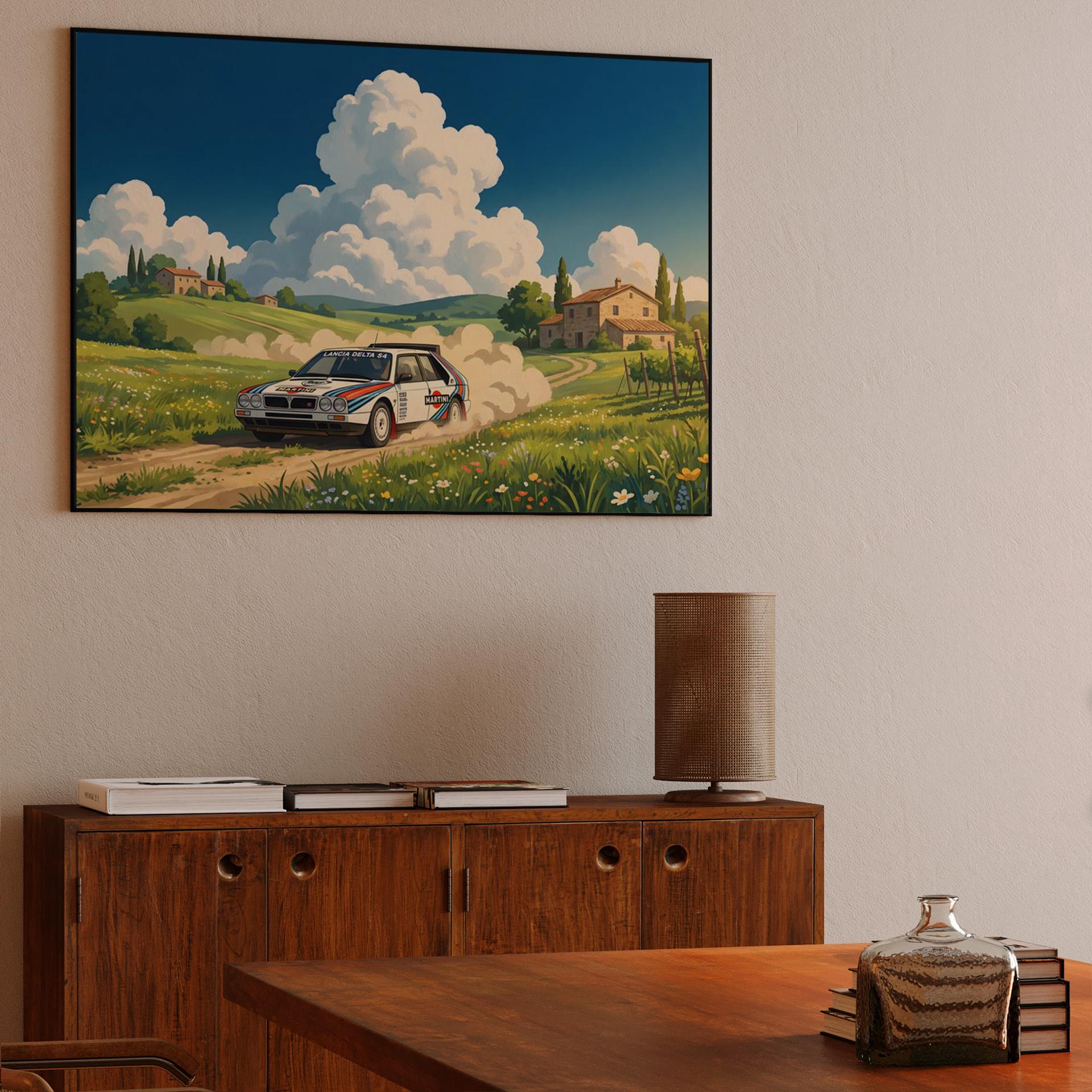 Lancia Delta S4: Italian Countryside Rally in Studio Ghibli Style