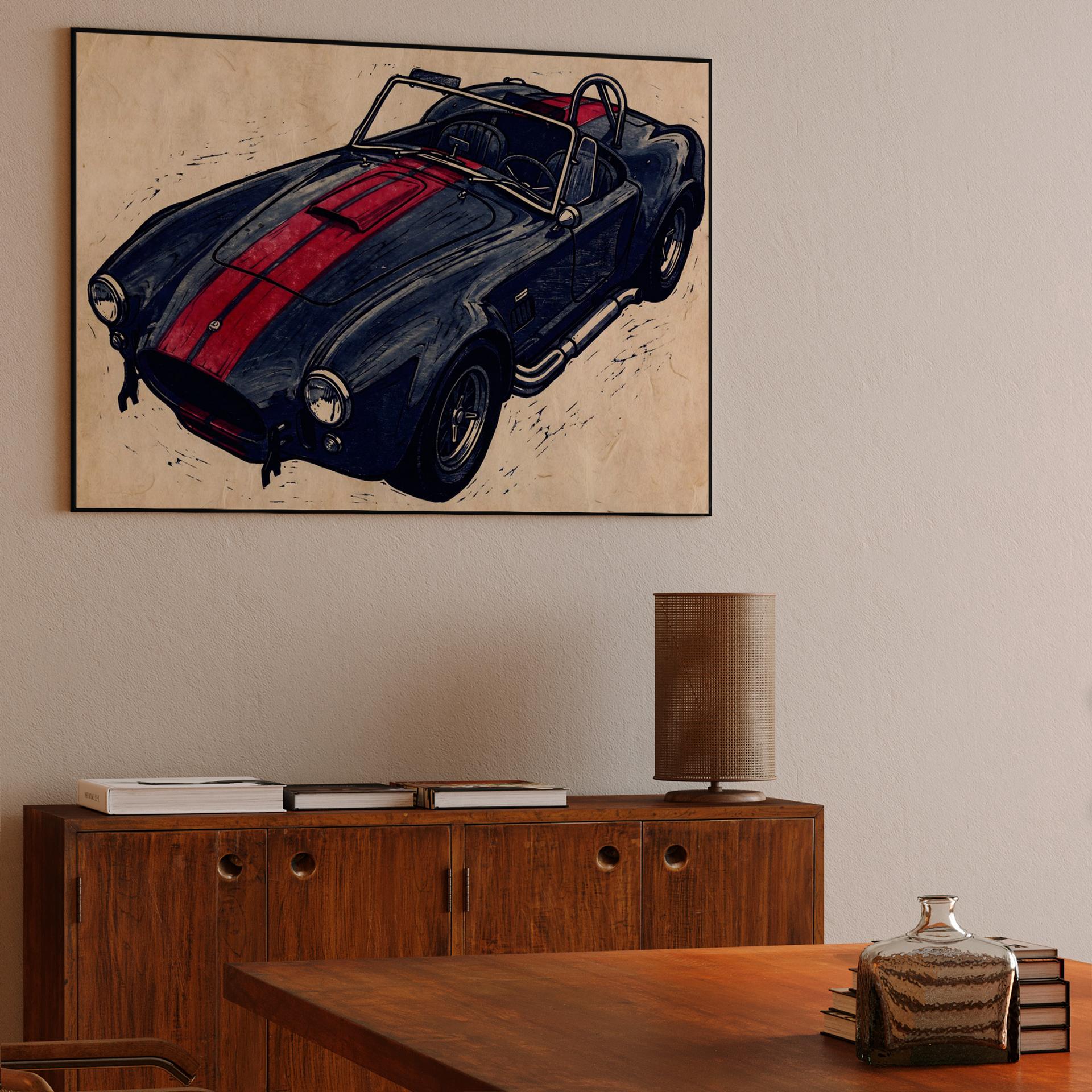 Shelby Cobra 427 Textured Linocut Study