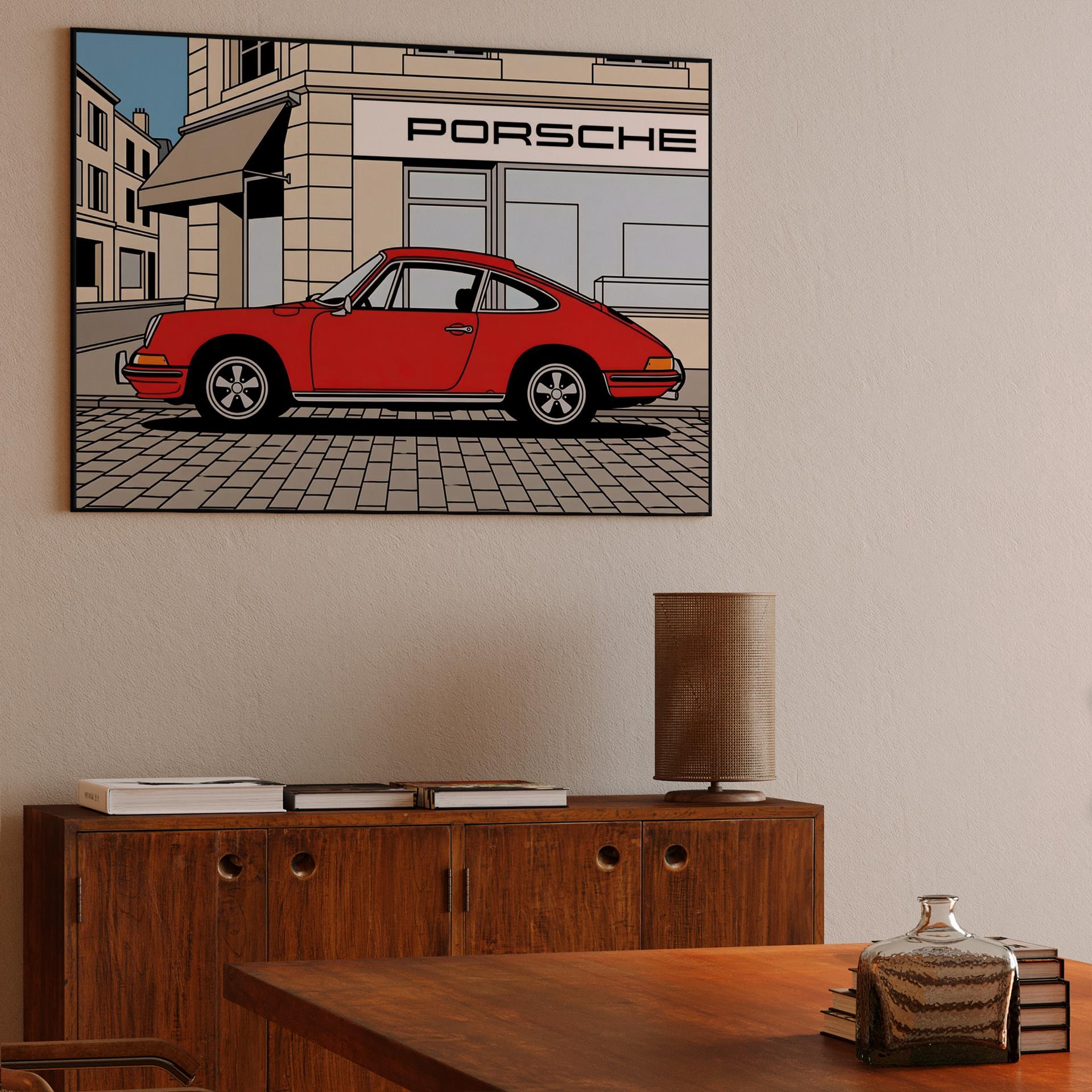 Classic Red Porsche 911 Showroom Illustration