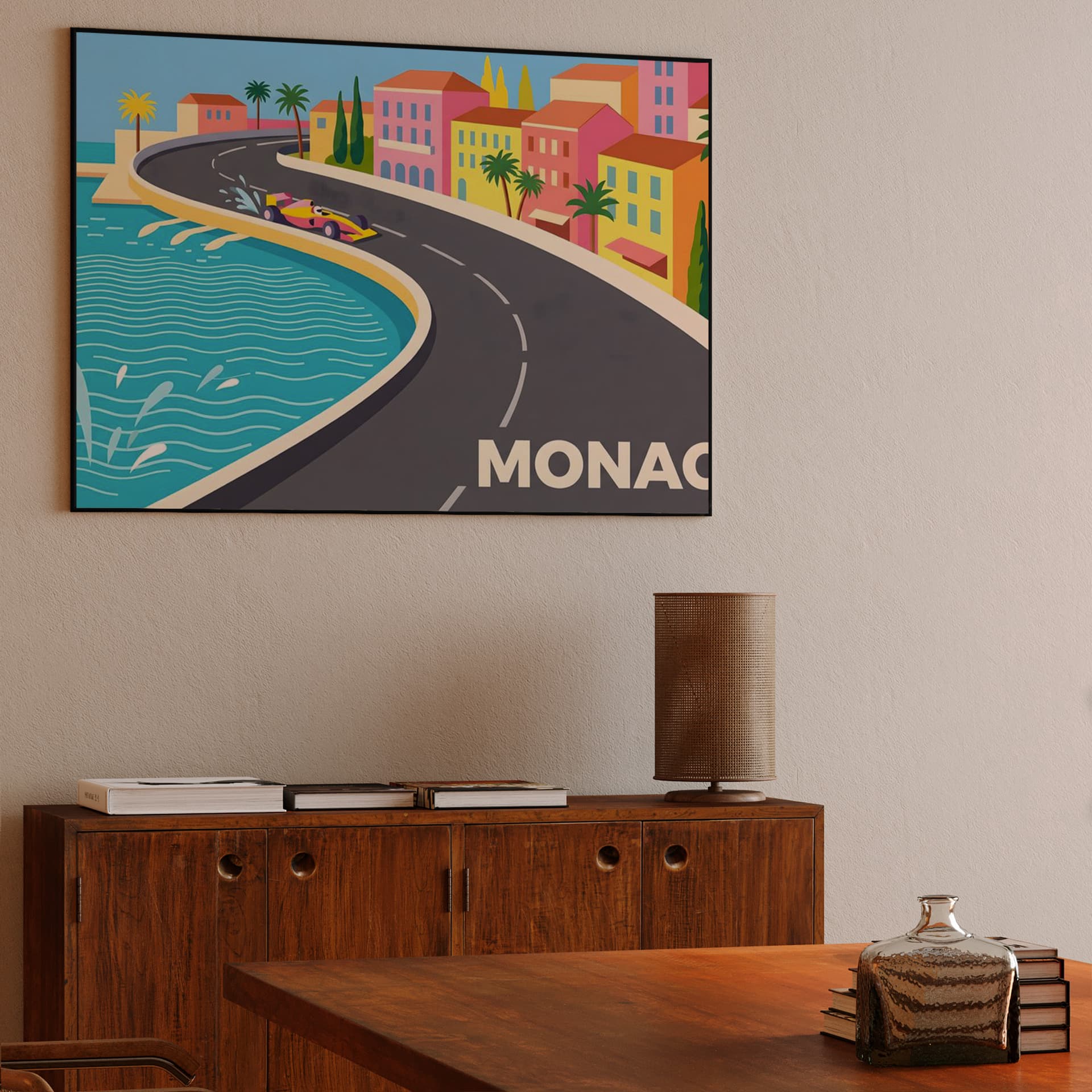 Monaco Grand Prix Coastal Speed Flat Art Poster