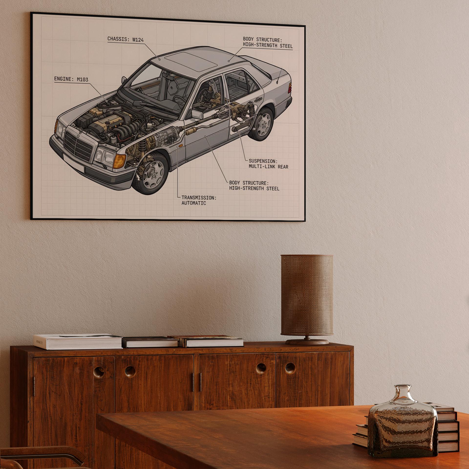 Mercedes-Benz W124: Engineering Cutaway Illustration