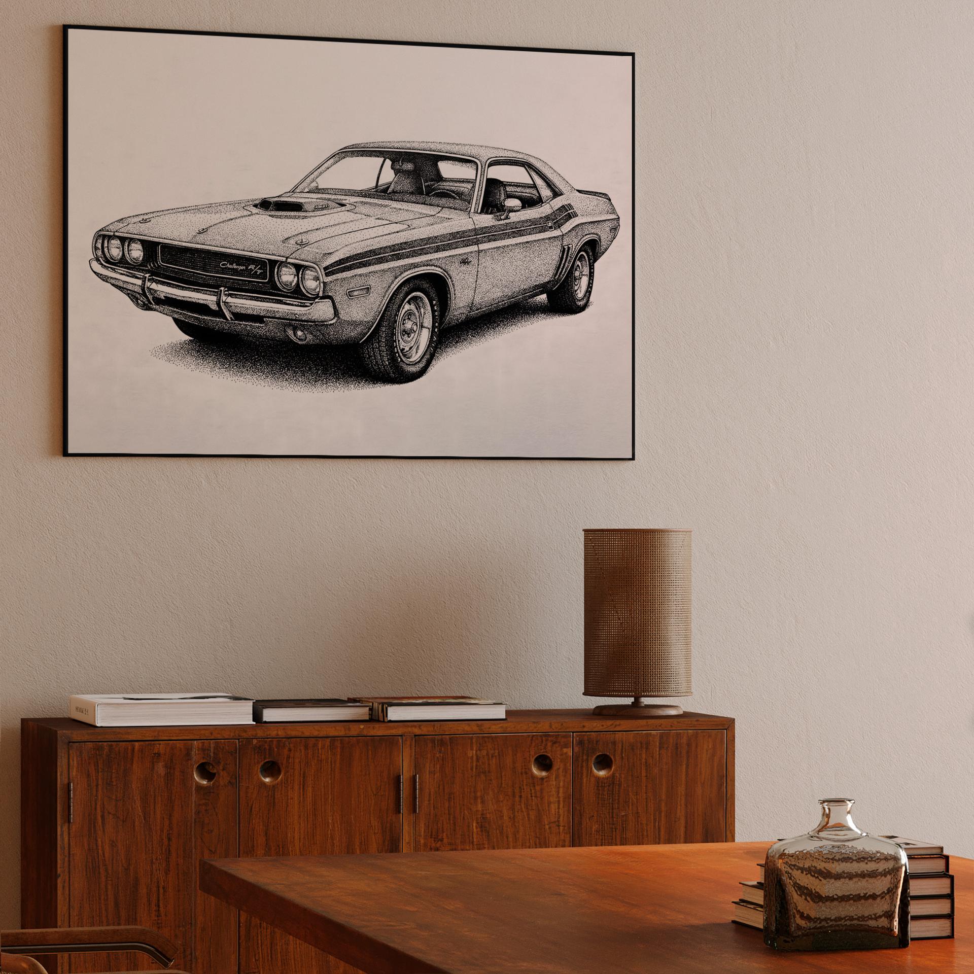 Dodge Challenger R/T Hand-Drawn Stippling Art
