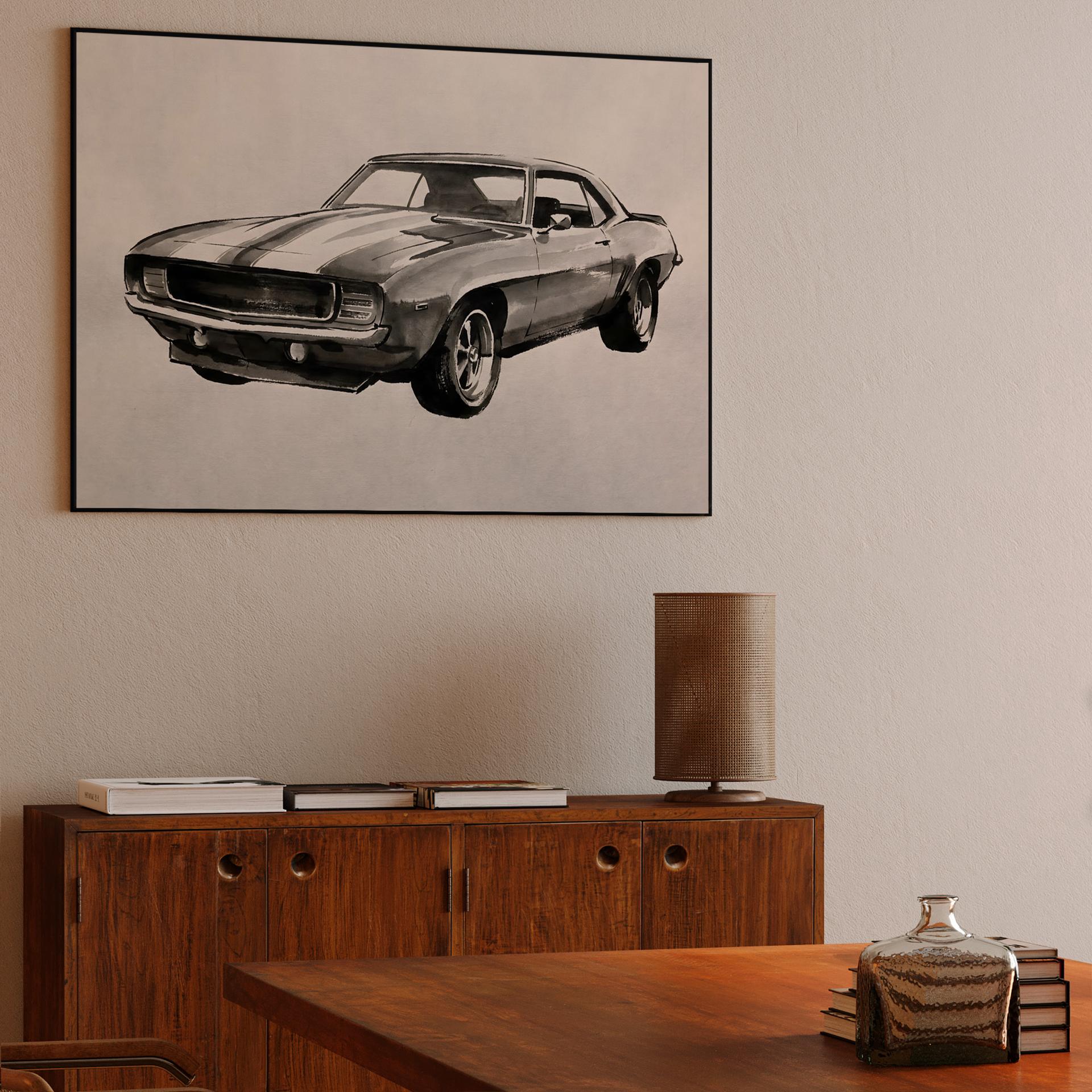 Ink & Iron: 1969 Camaro SS Monochrome Sketch