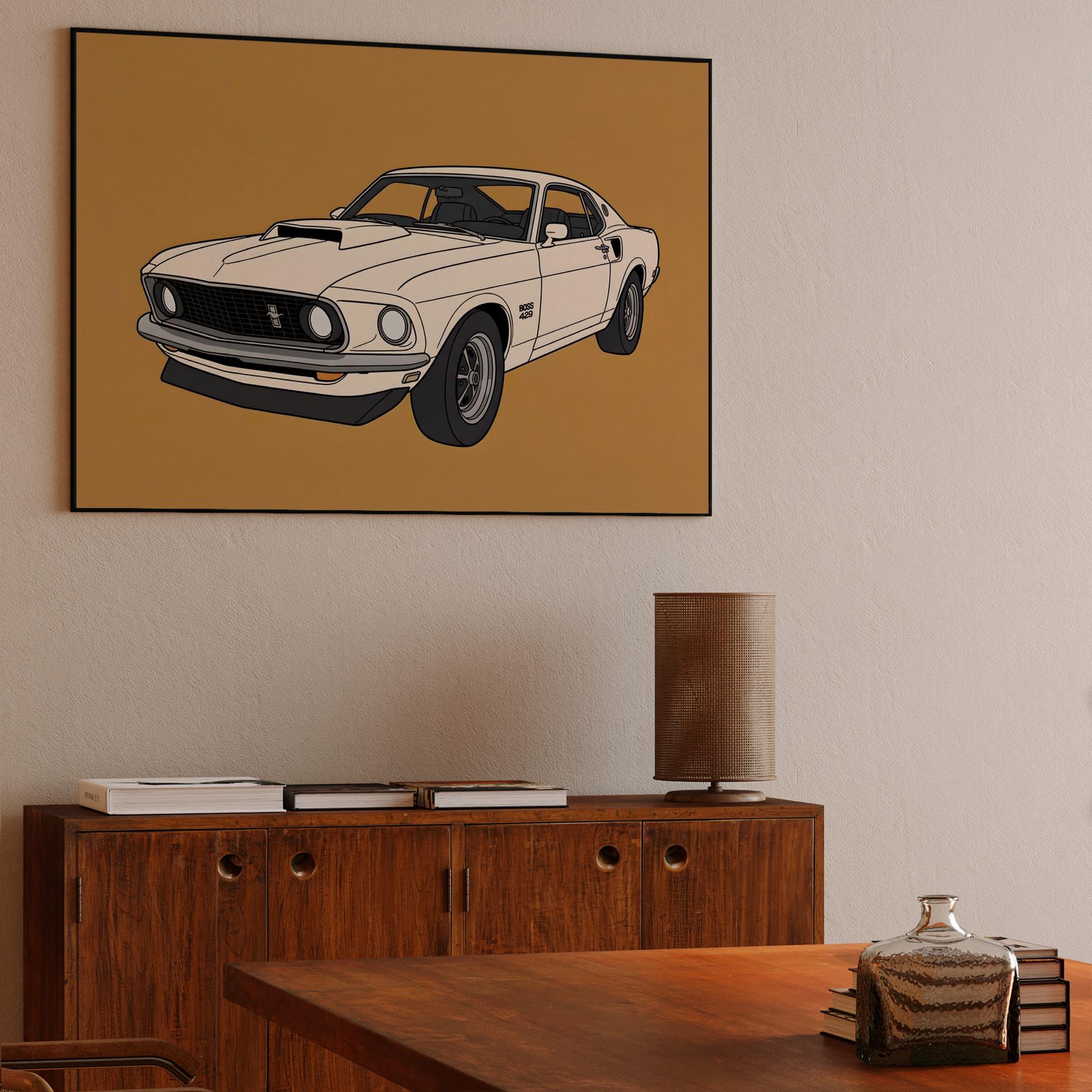 White Mustang Boss 429 Minimalist Illustration