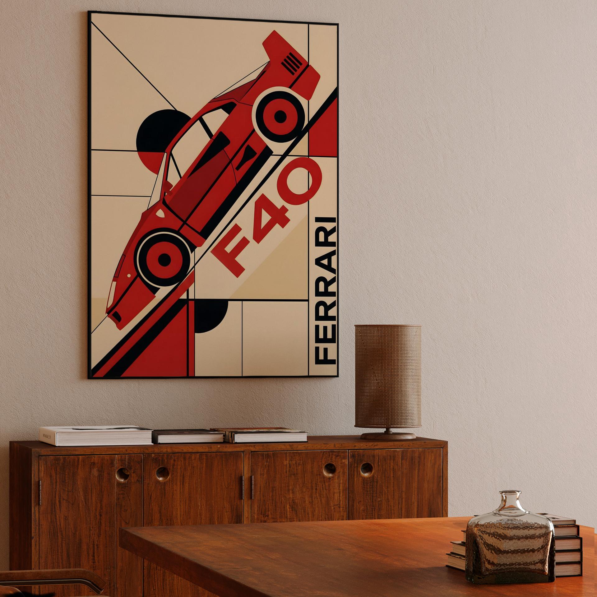 Ferrari F40 Geometric Bauhaus Style Graphic