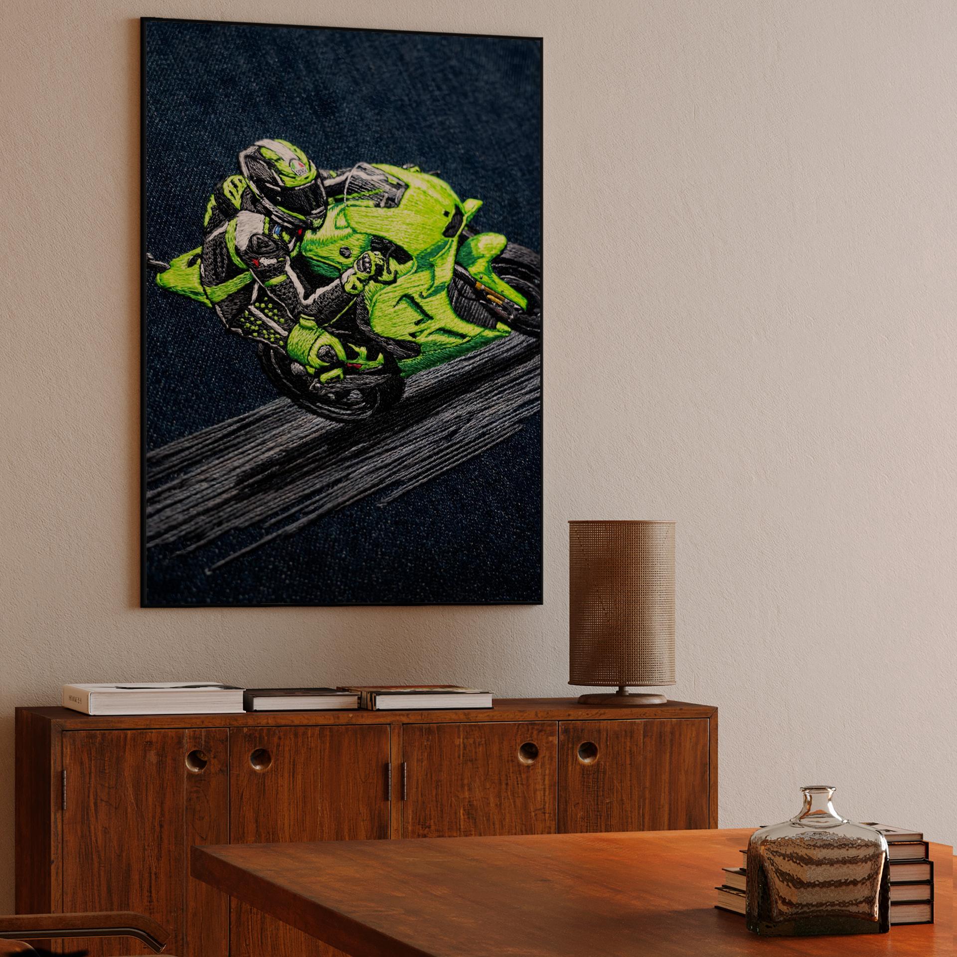 Neon Velocity: Hand-Stitched Sportbike Action