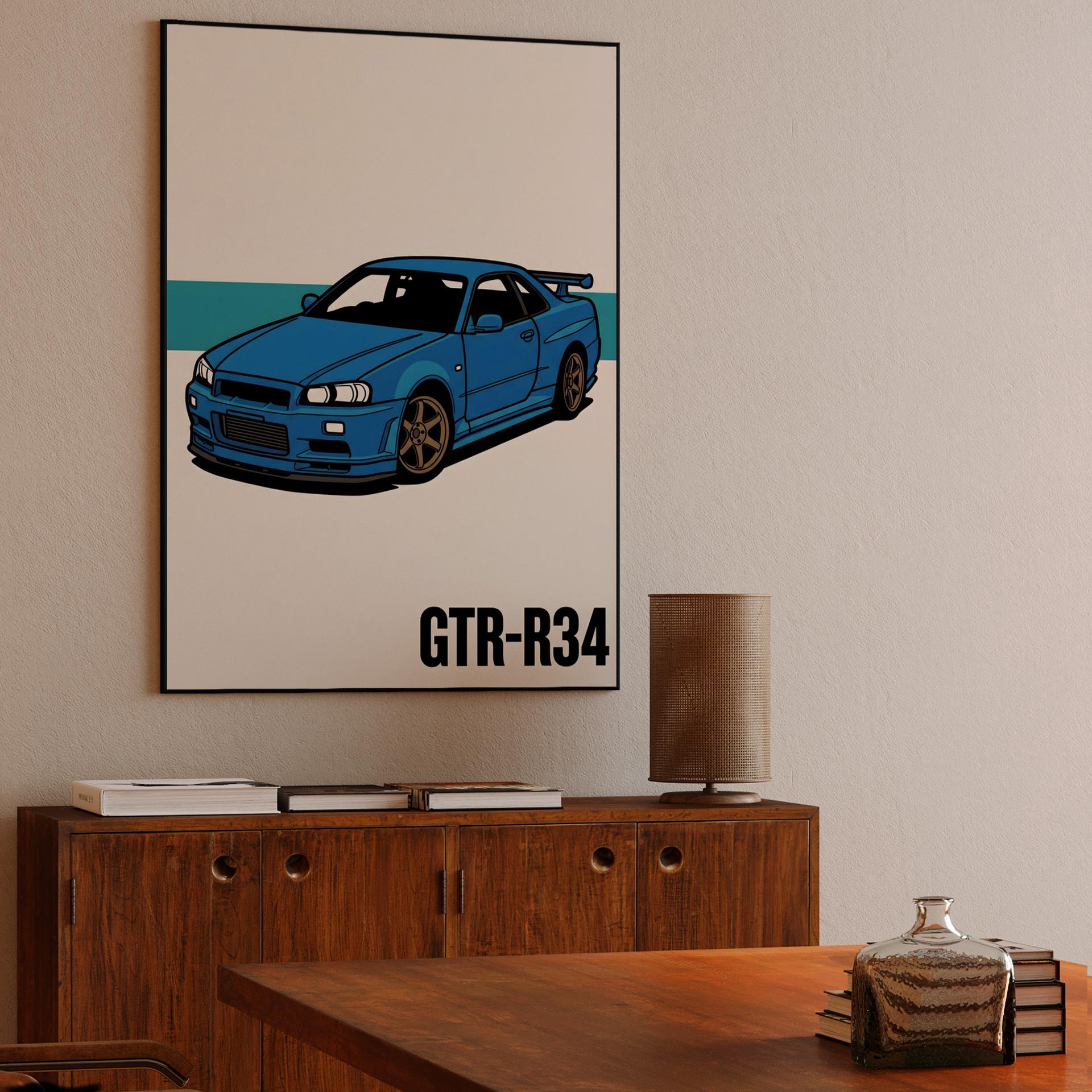 Nissan Skyline GT-R R34 Minimalist Blue Illustration