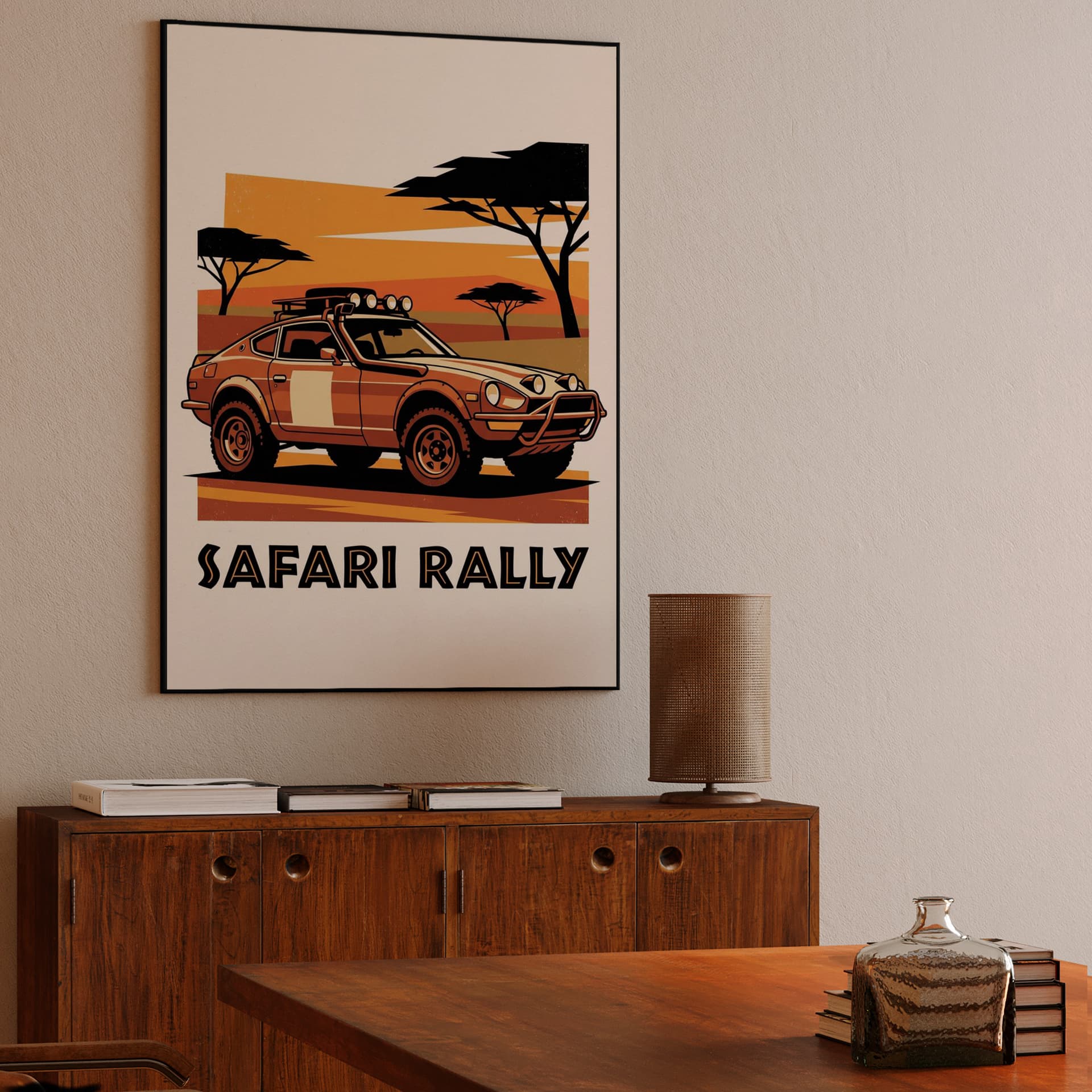 Datsun 240Z Safari Rally Savanna Sunset Poster