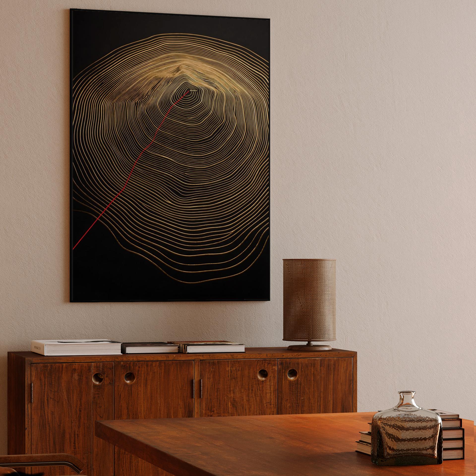 The Golden Summit: Mount Everest Topographic Art