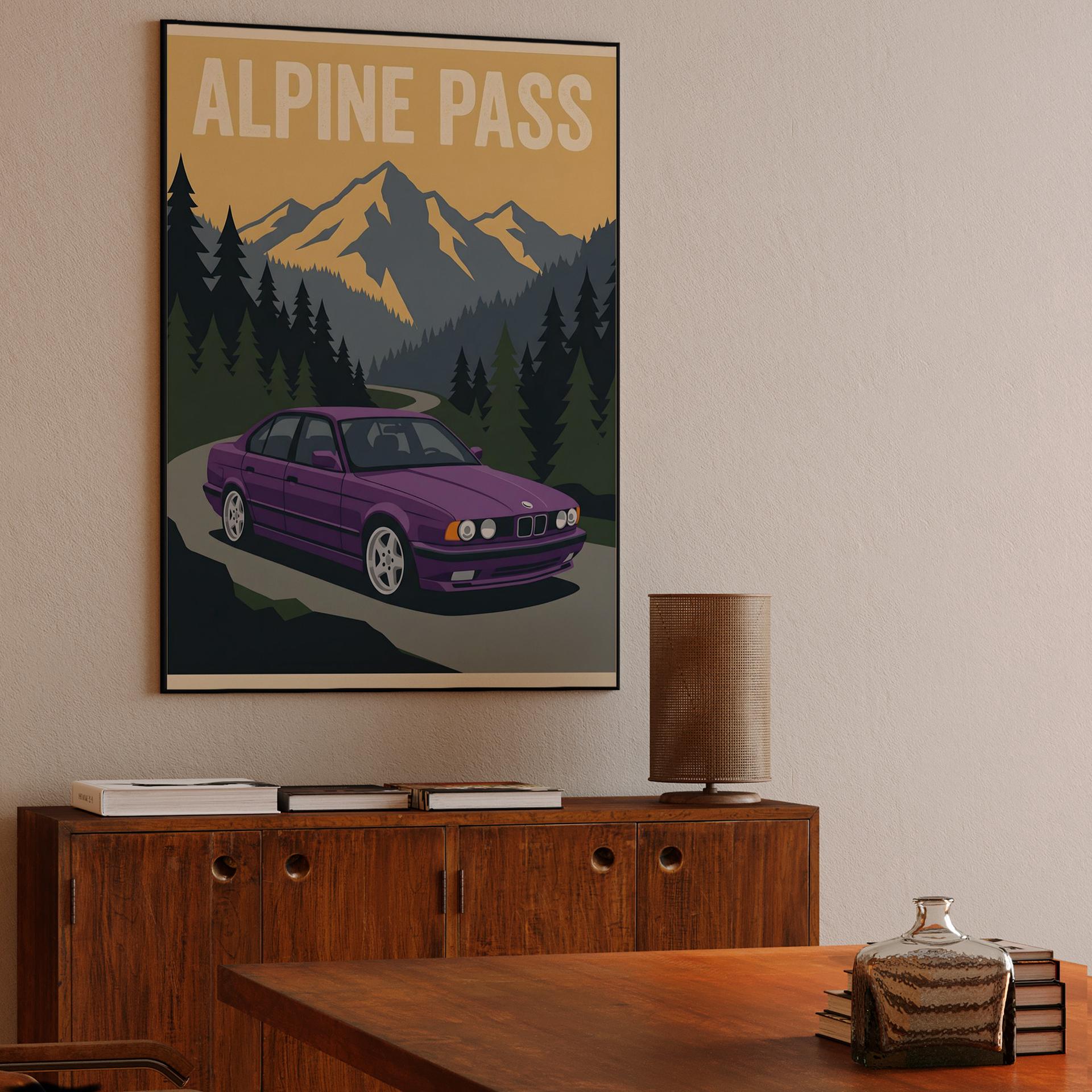 BMW E34 M5 Alpine Pass Travel Poster