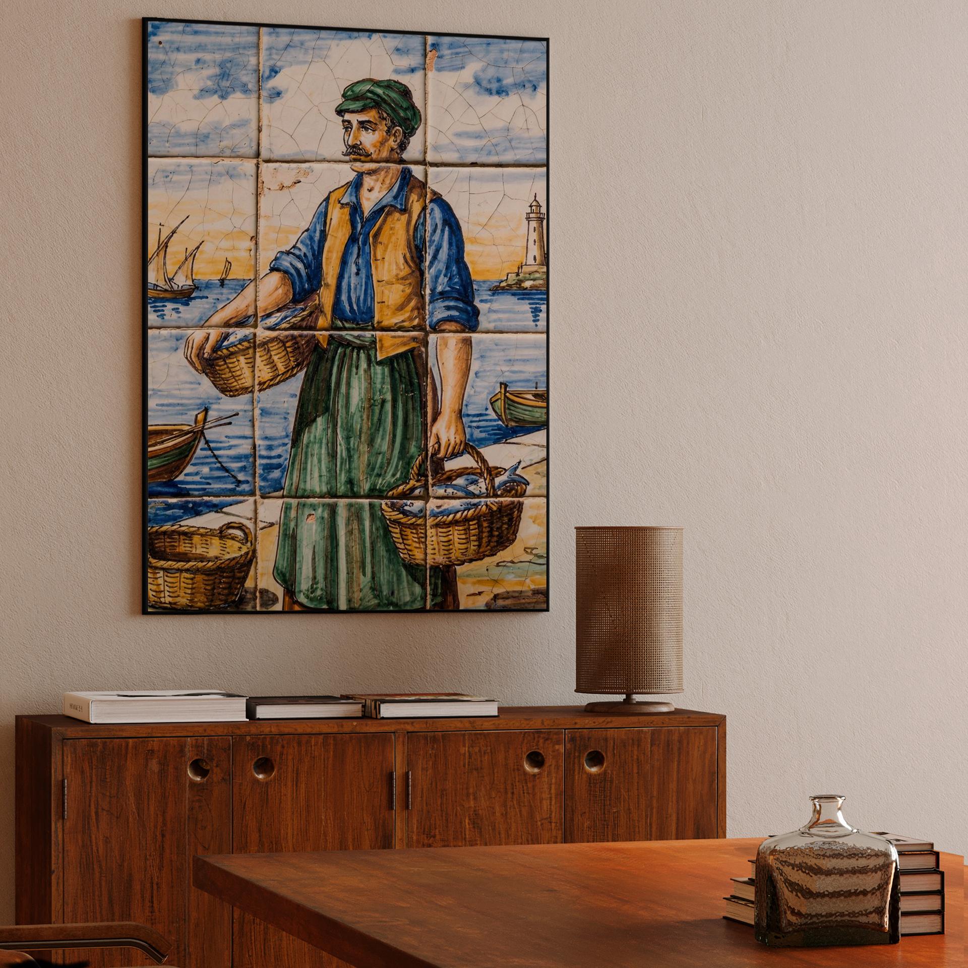 Traditional Fisherman: Andalusian Ceramic Tile Mural