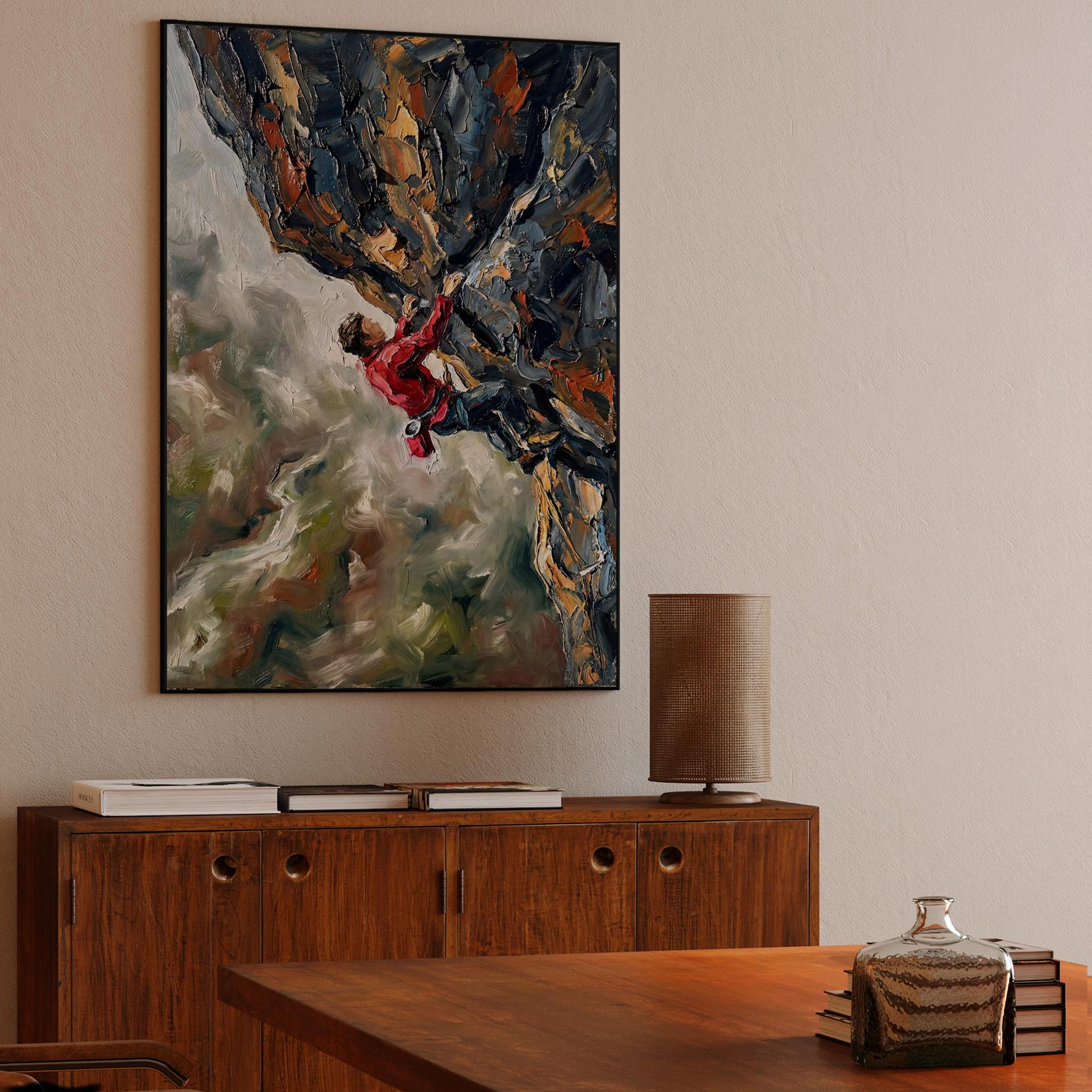 The Ascendant's Resolve: Impasto Rock Climbing