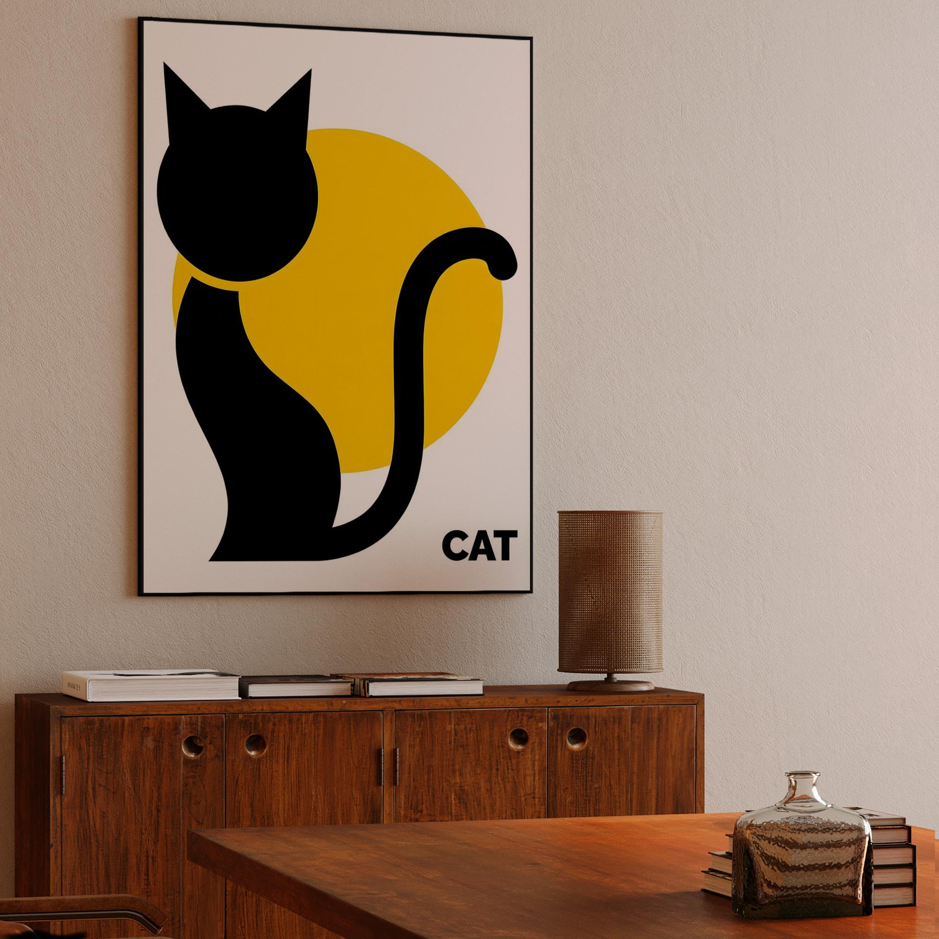 Minimalist Black Cat and Yellow Sun