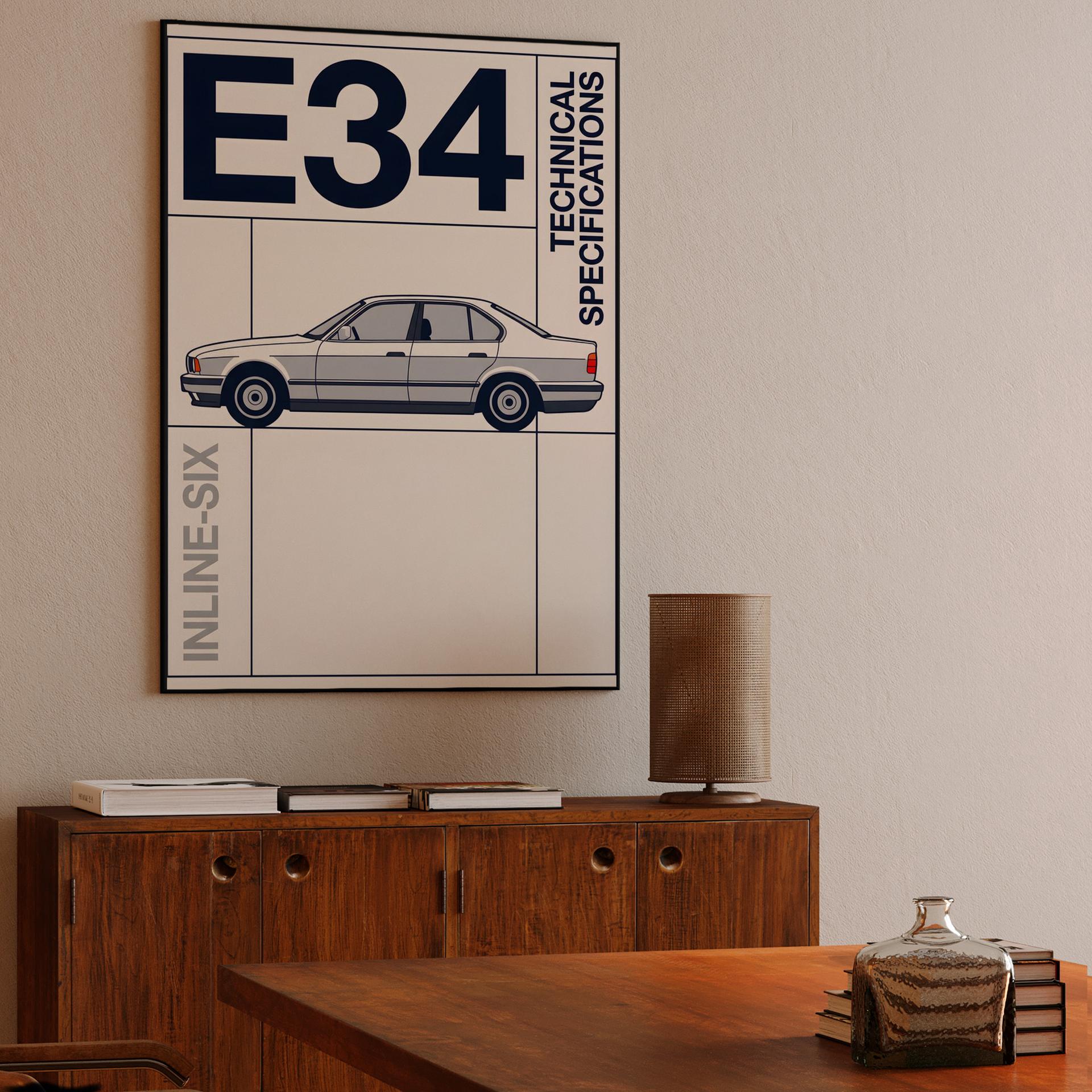 BMW E34 Technical Profile Illustration