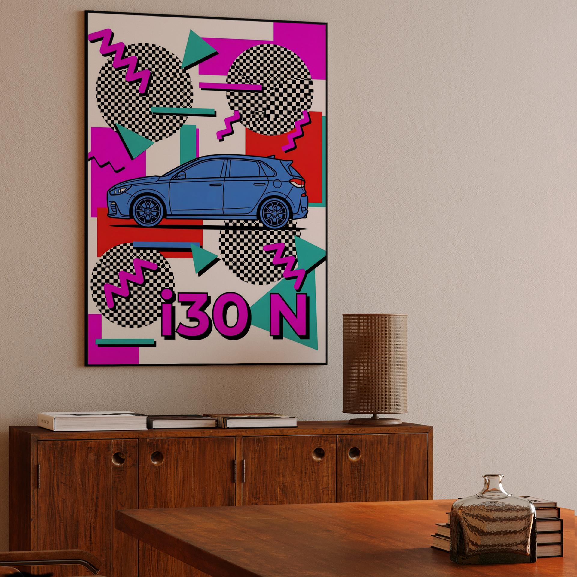 Hyundai i30 N Memphis Style Retro Poster