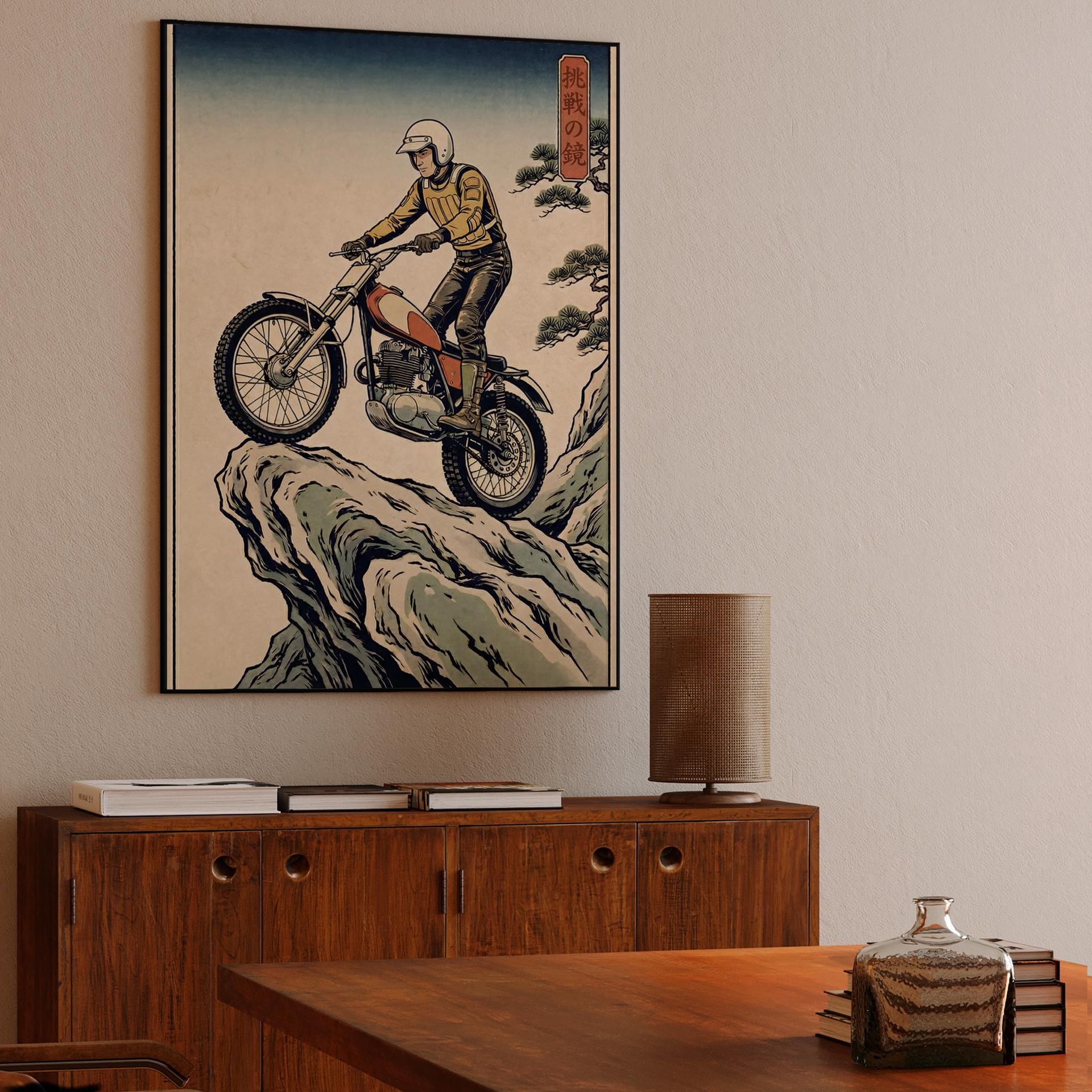 Zen of the Trail: Ukiyo-e Trials Motorcycle Illustration