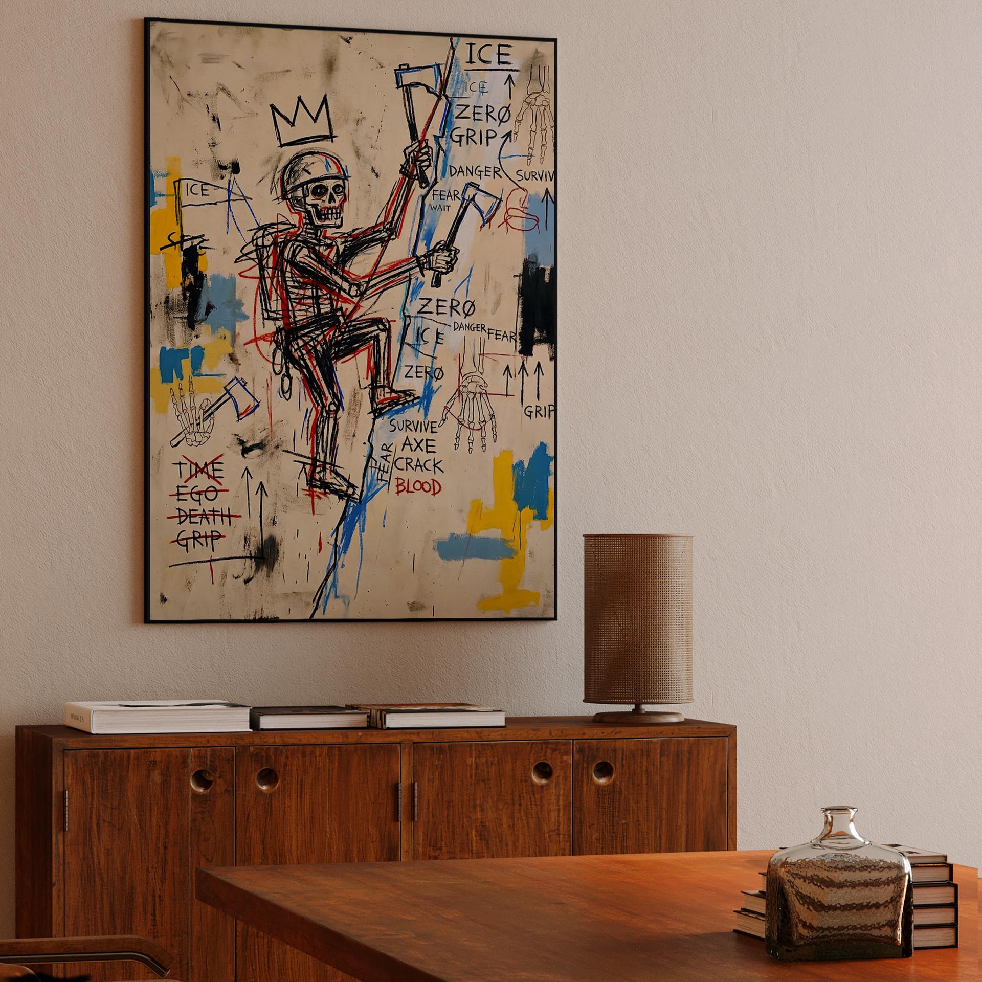 The Ascent of Ego: Basquiat Style Skeletal Climber