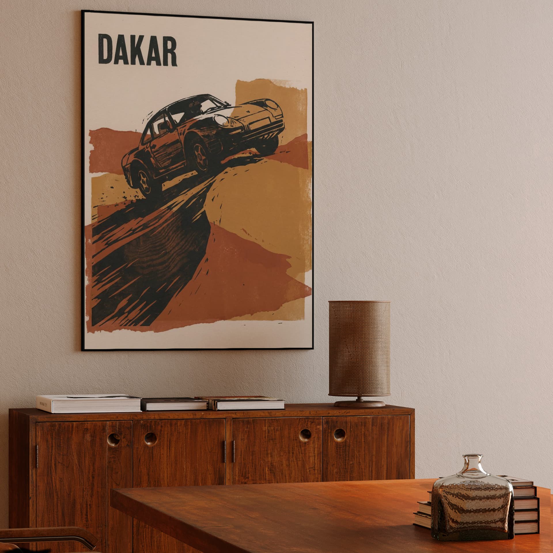 Porsche 959 Dakar Woodcut Illustration