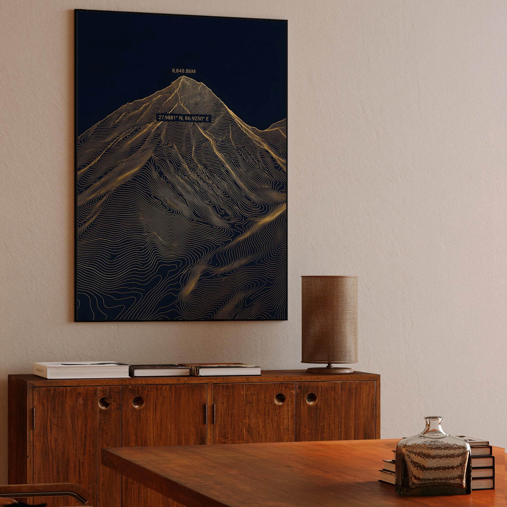 Mount Everest Gold Topographic Summit Poster