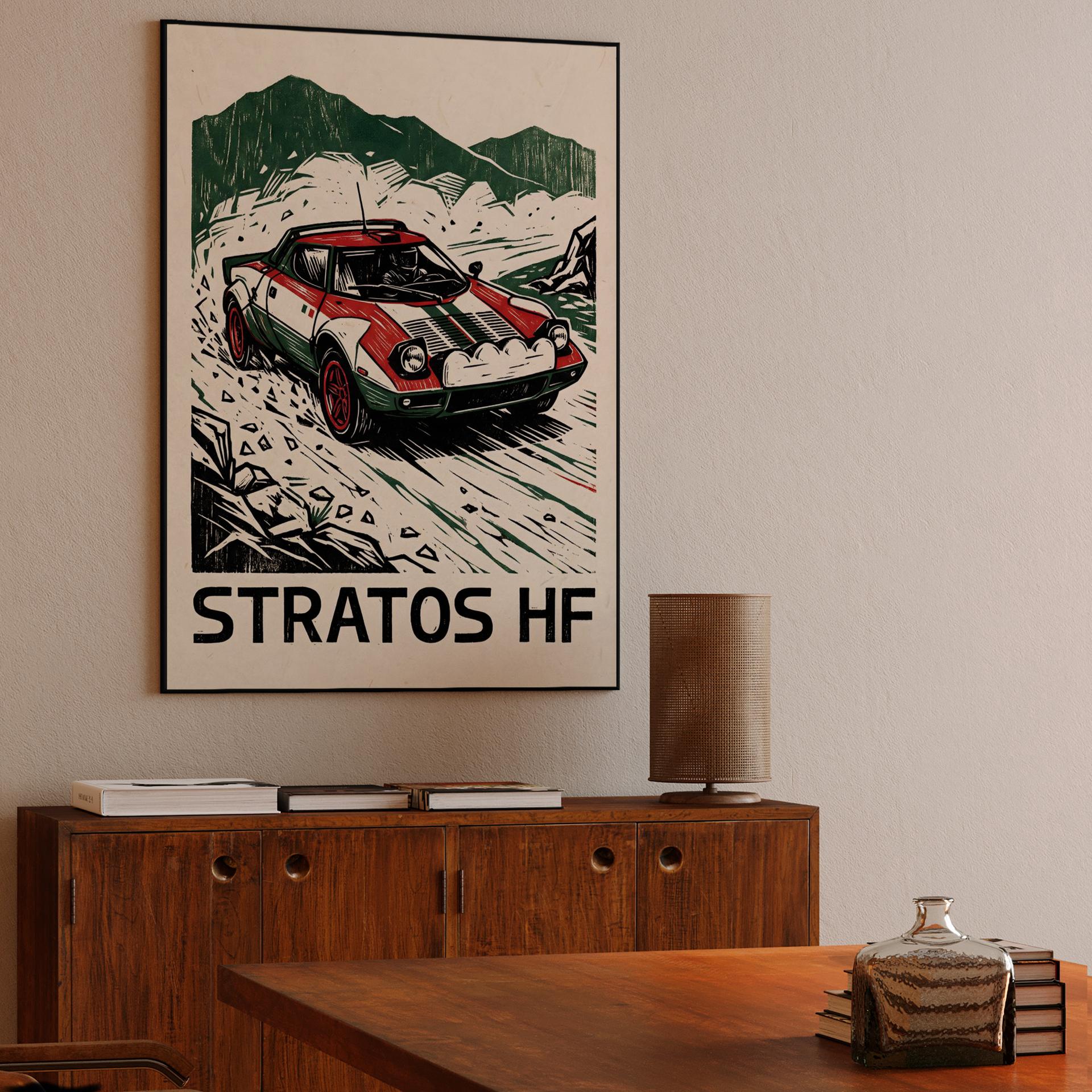 Lancia Stratos HF: Mountain Pass Linocut Art