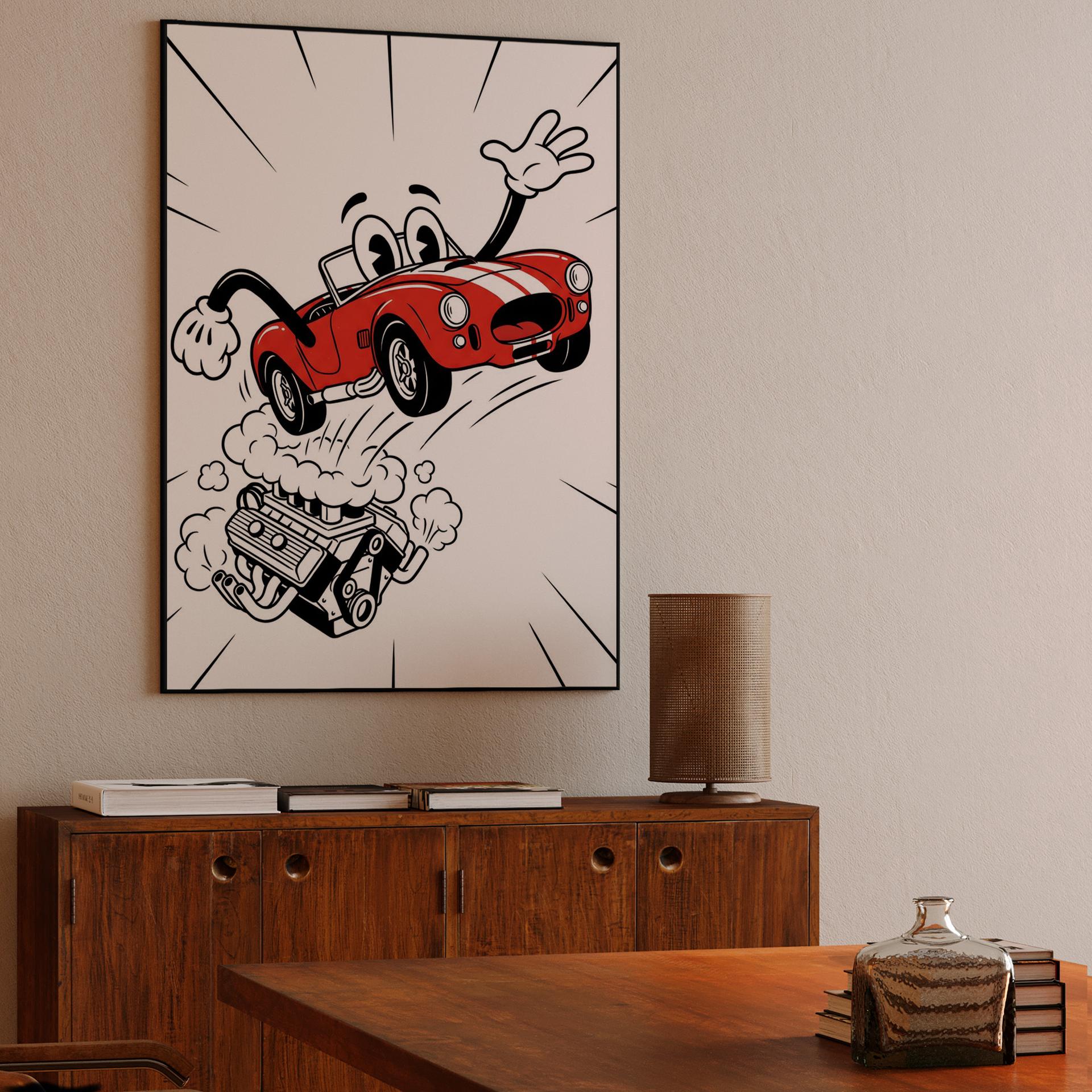 Whimsical Red Shelby Cobra Cartoon