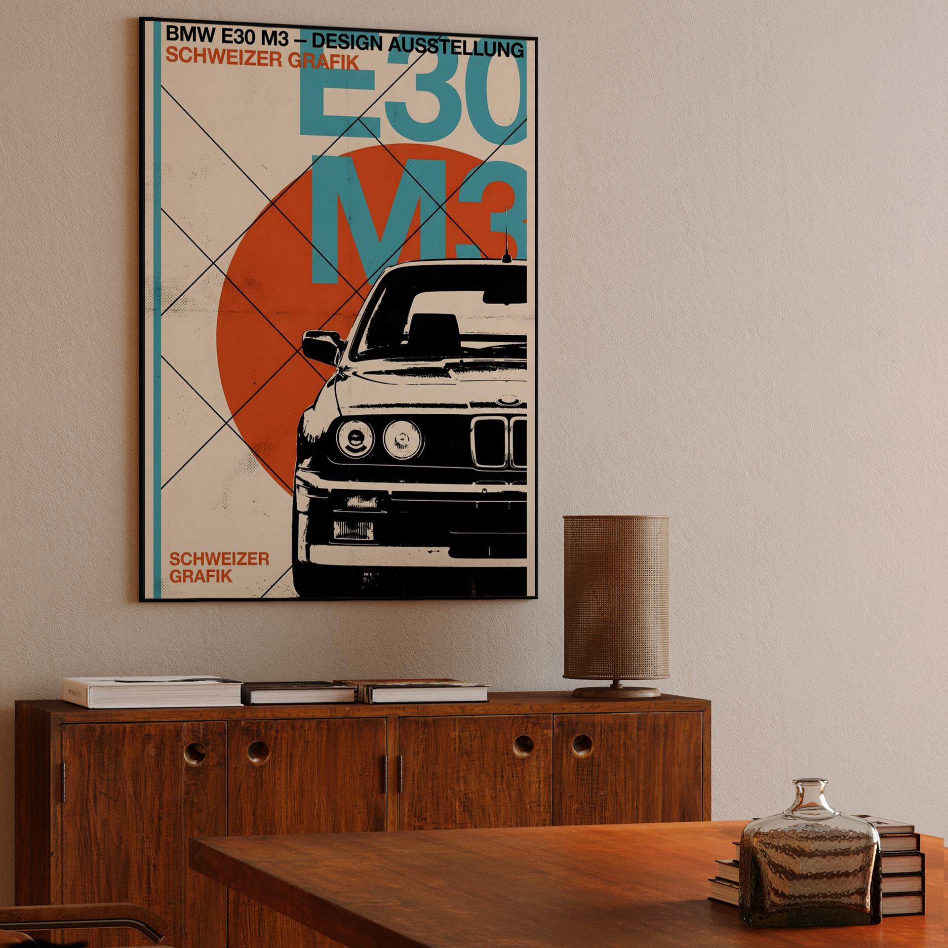 BMW E30 M3 Swiss Style Poster