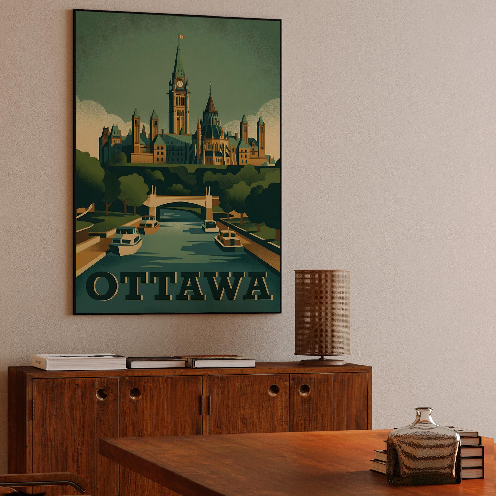 Ottawa: Parliament Hill and Rideau Canal Retro Poster