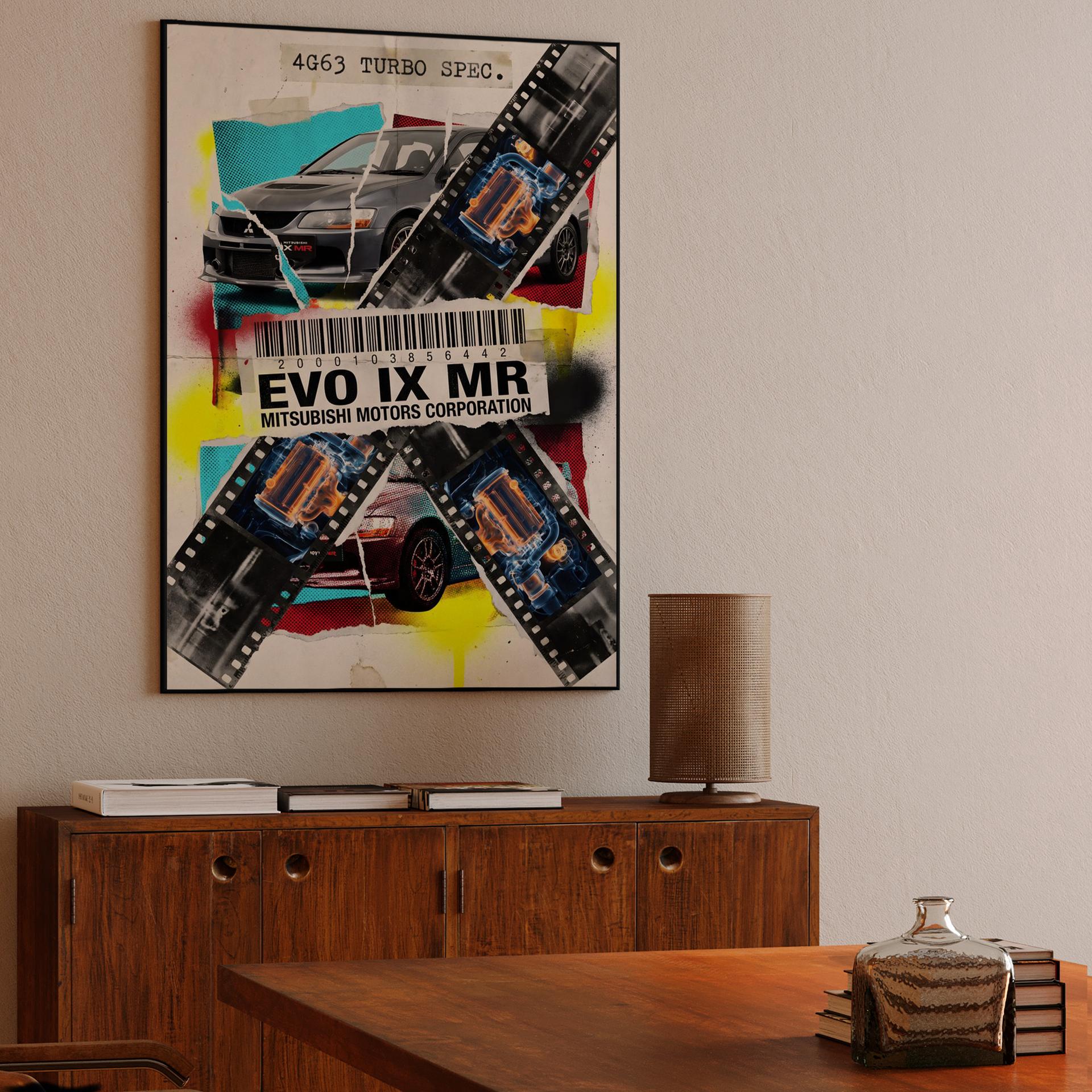 Evo IX MR: 4G63 Technical Mixed Media Collage