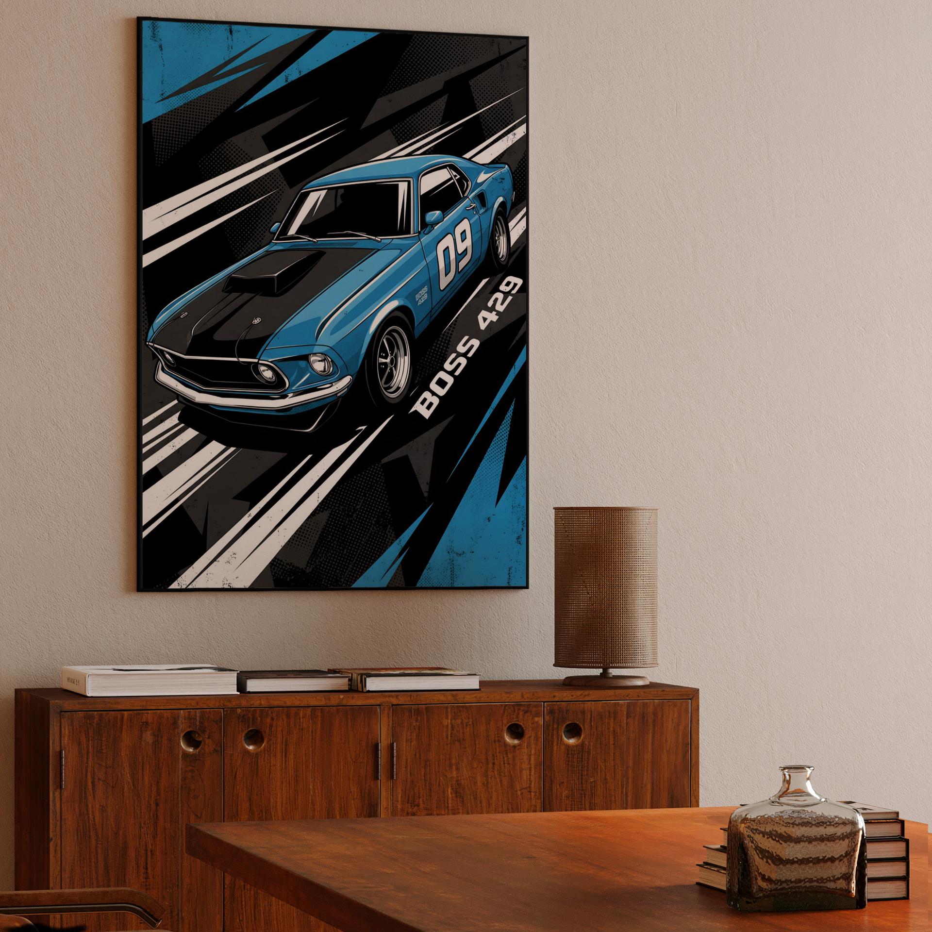 Ford Mustang Boss 429 Blue Speed Illustration