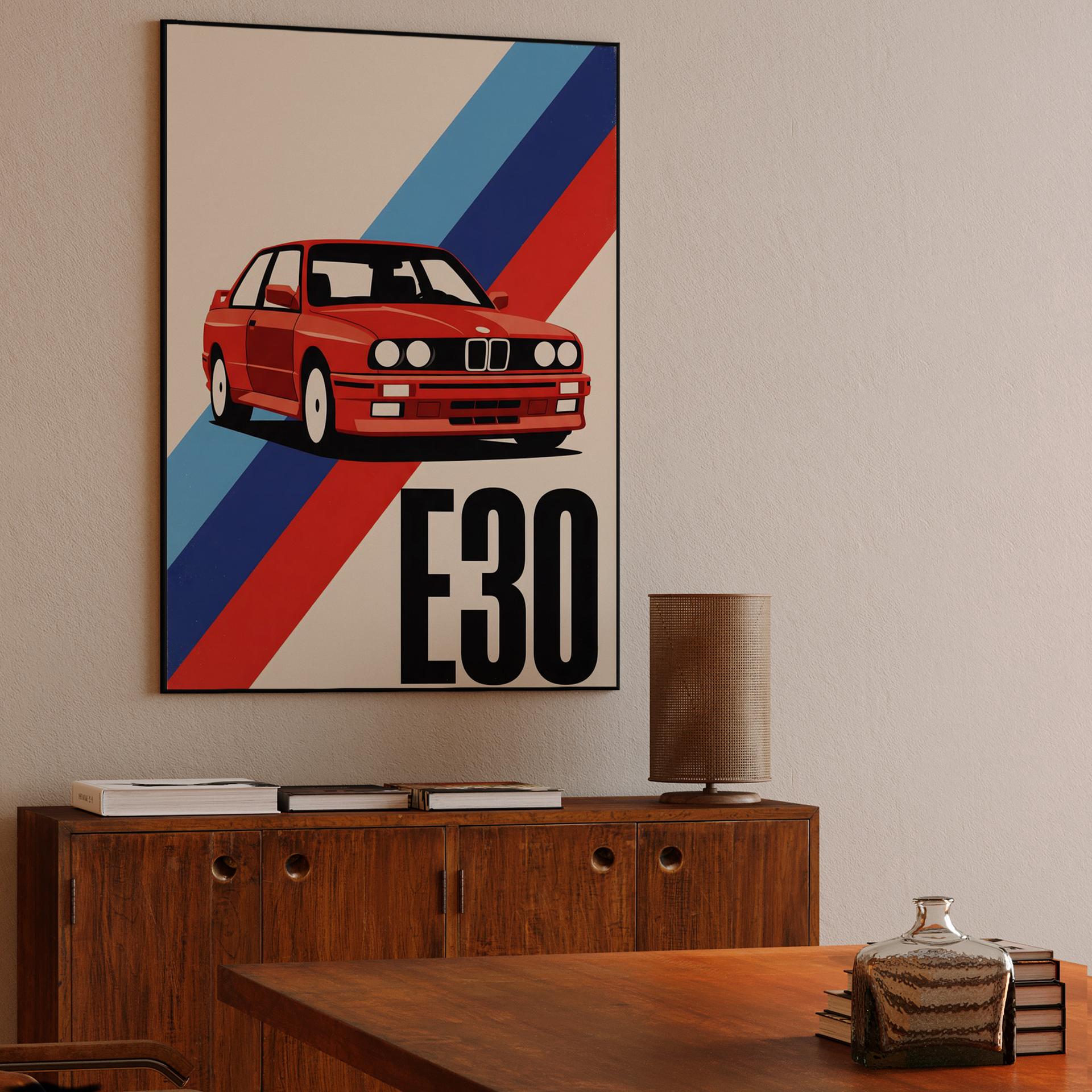 BMW E30 Red Vector Poster