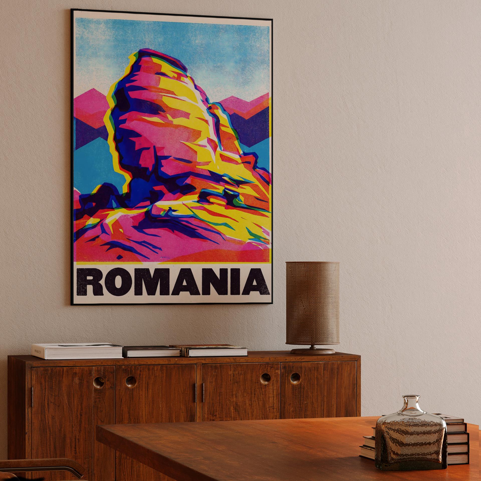 Pop Art Bucegi Sphinx: Romania Travel Poster