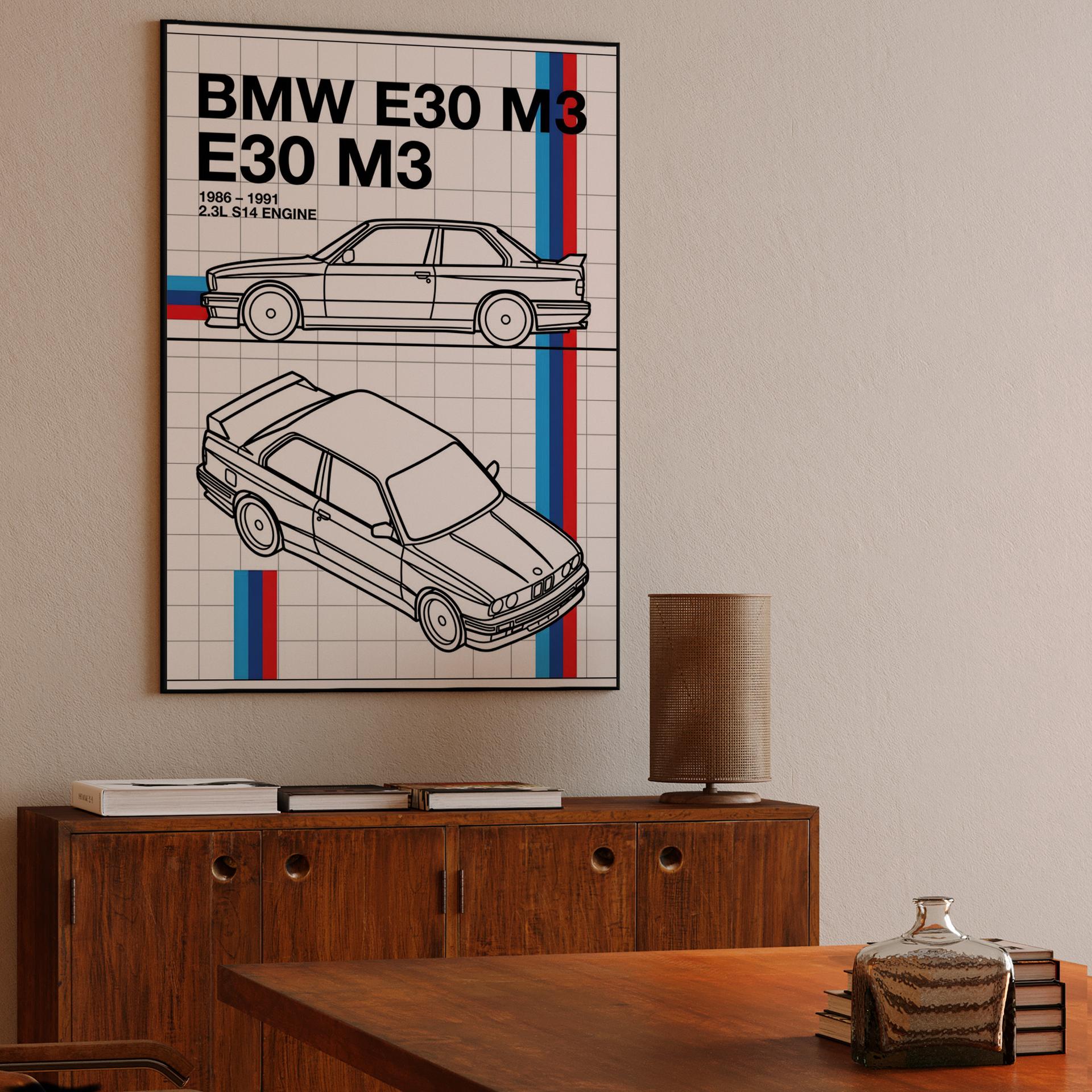 BMW E30 M3 Technical Line Art Illustration