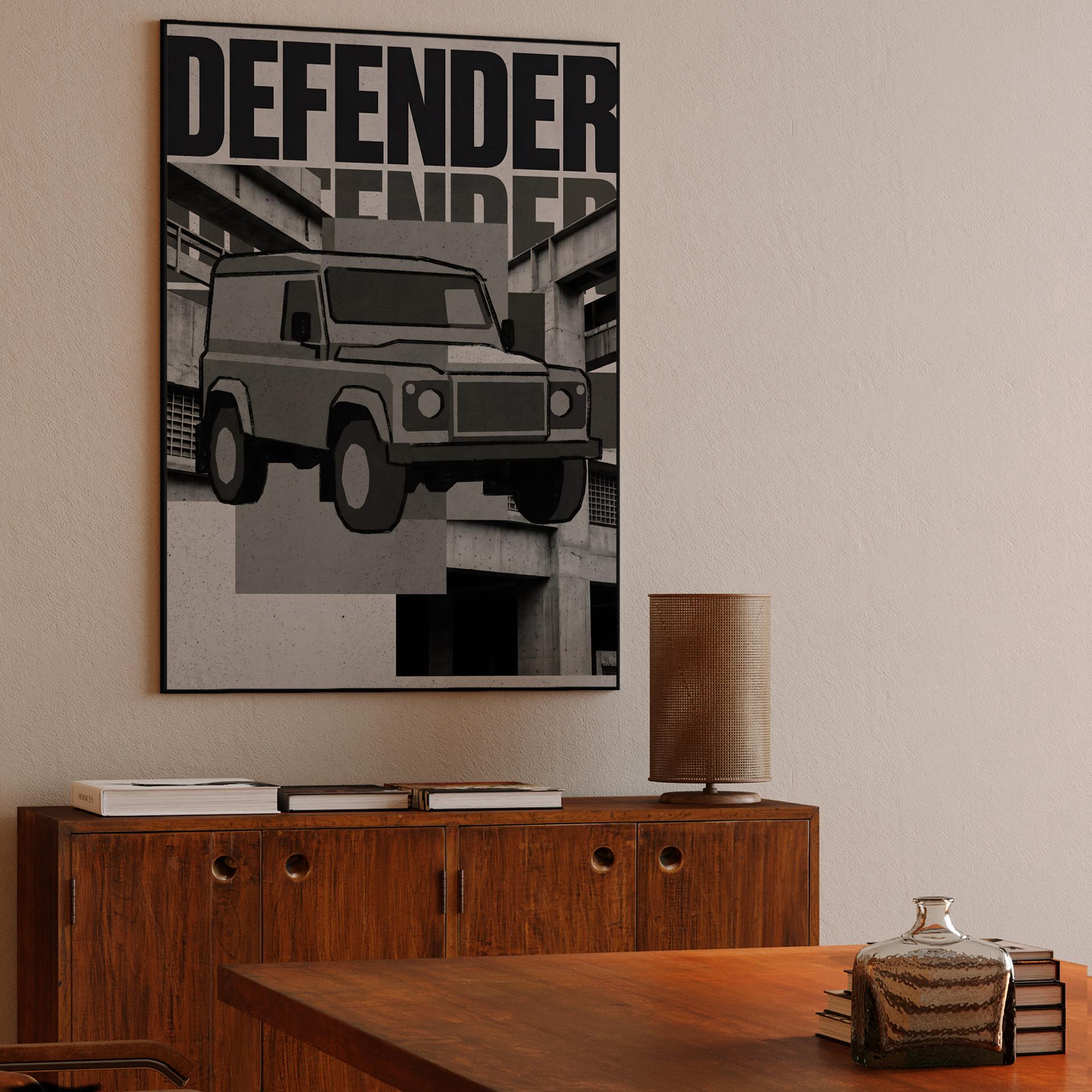 Defender 90 Brutalist Industrial Collage