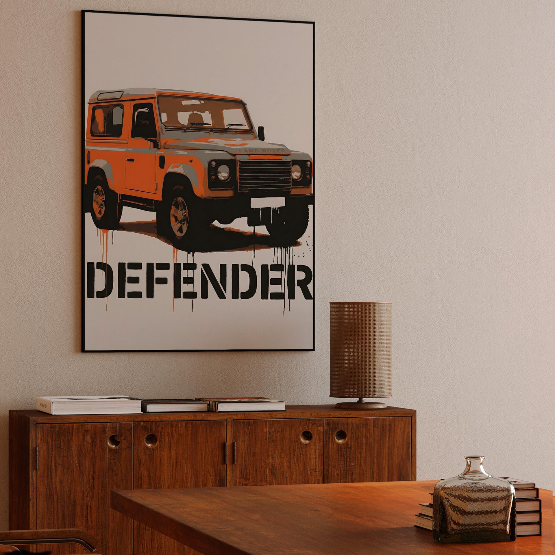 Orange Land Rover Defender Street Art Stencil