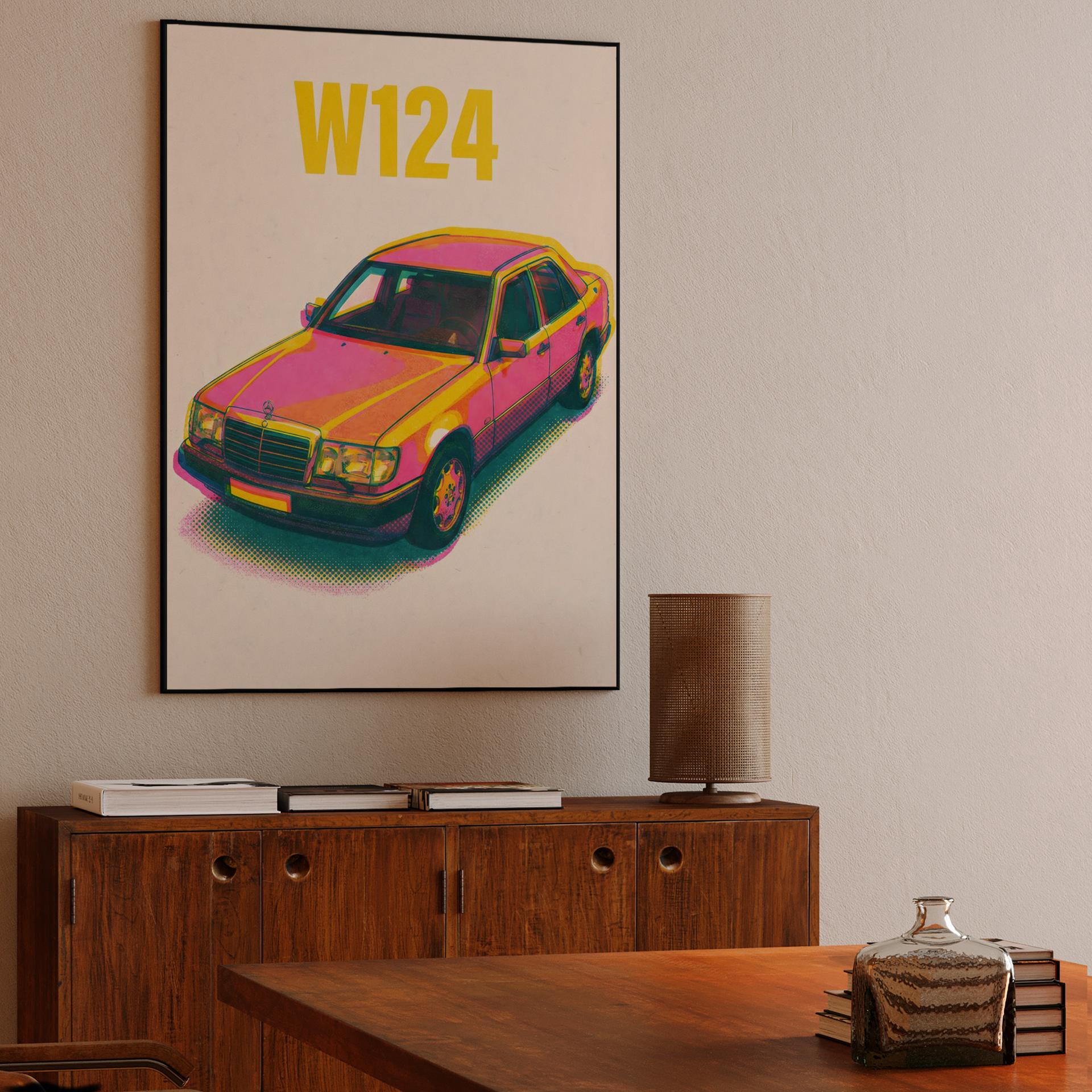 W124 Vibrant Retro: Pop Art Mercedes Illustration