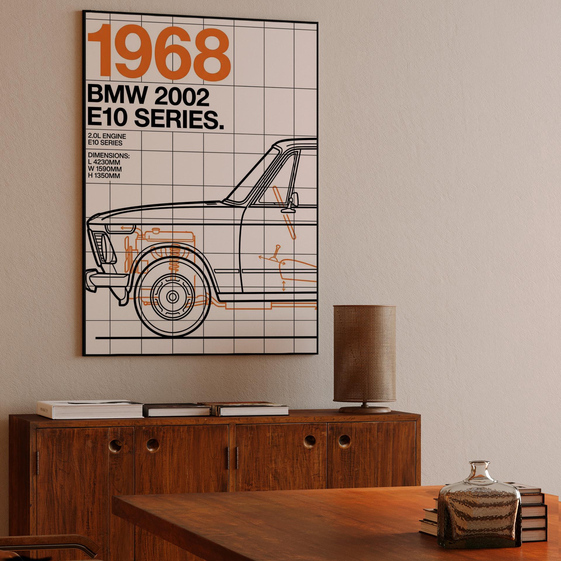 BMW 2002 E10 Series 1968 Technical Blueprint Poster