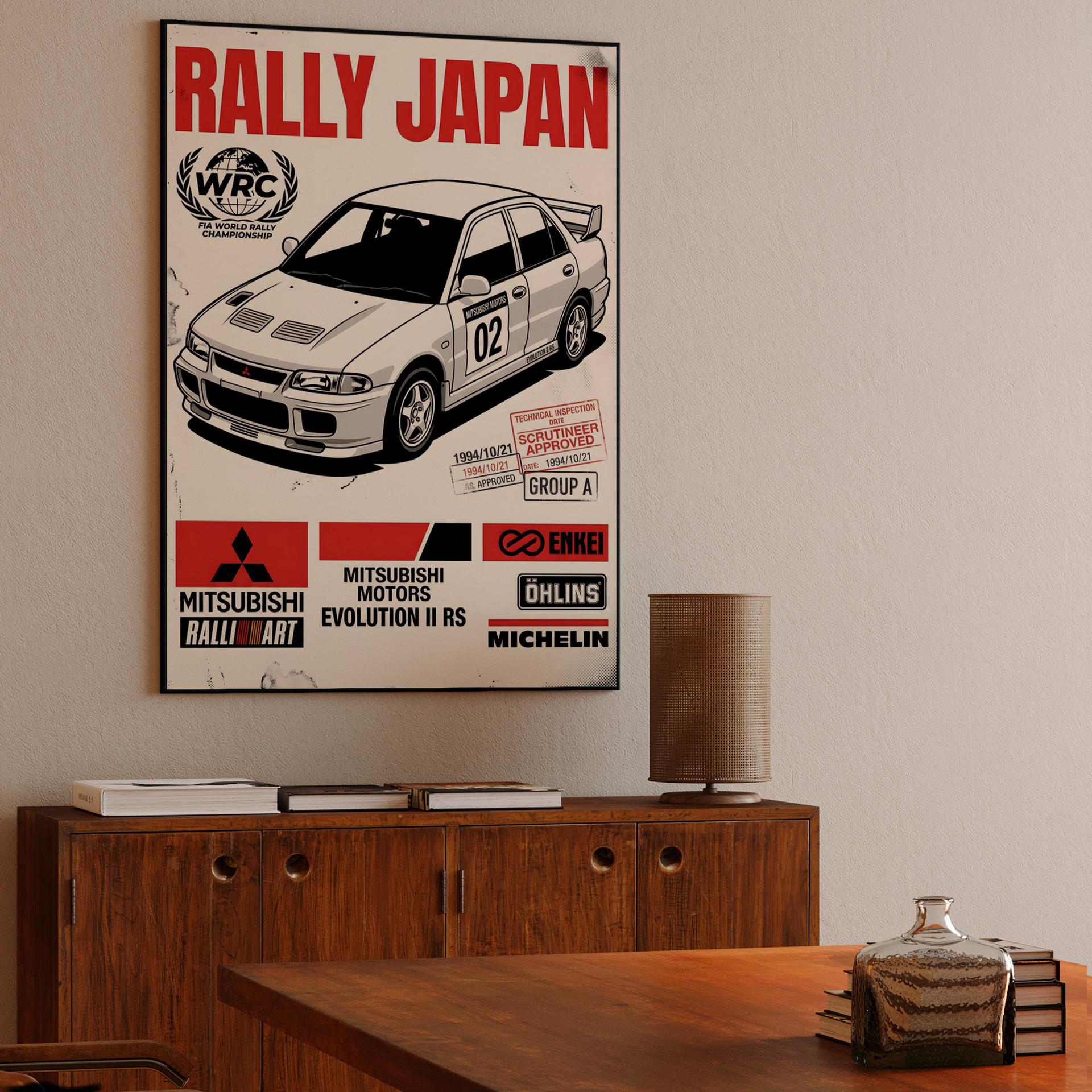 Mitsubishi Lancer Evolution II RS Rally Japan Poster