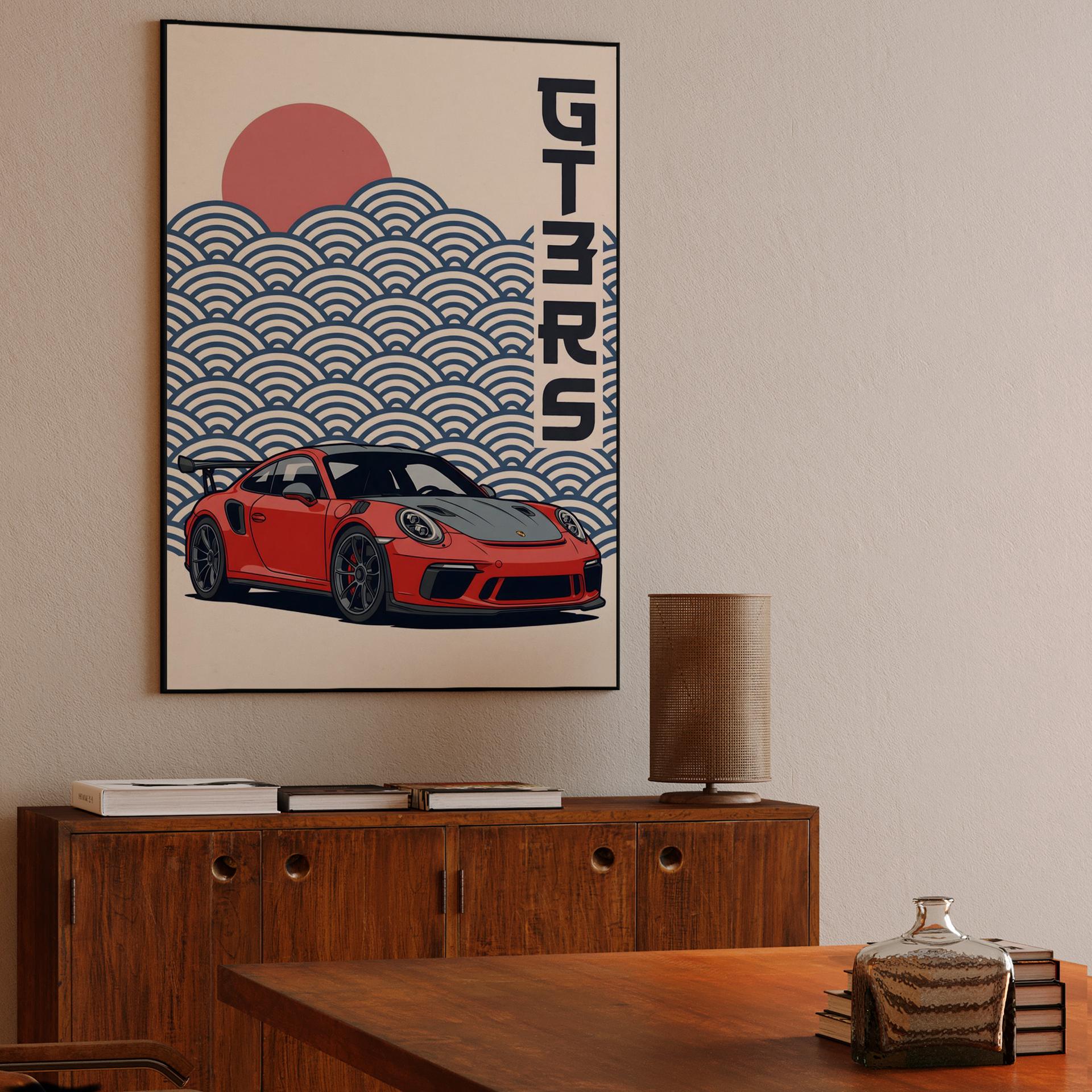 Porsche 911 GT3 RS Japanese Wave Fusion Art