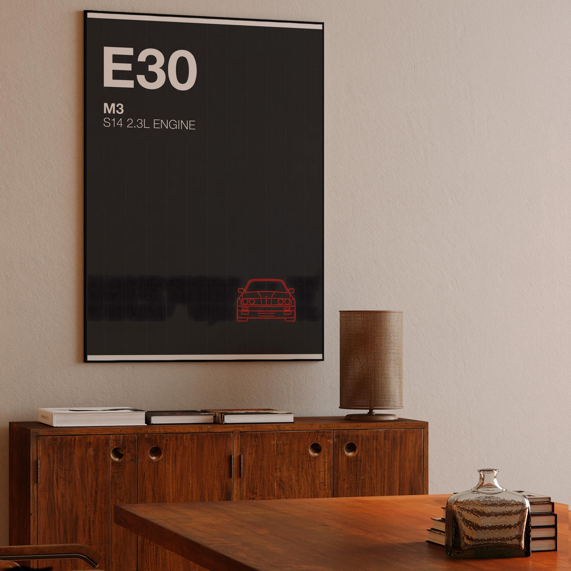 BMW E30 M3 S14 Typographic Poster